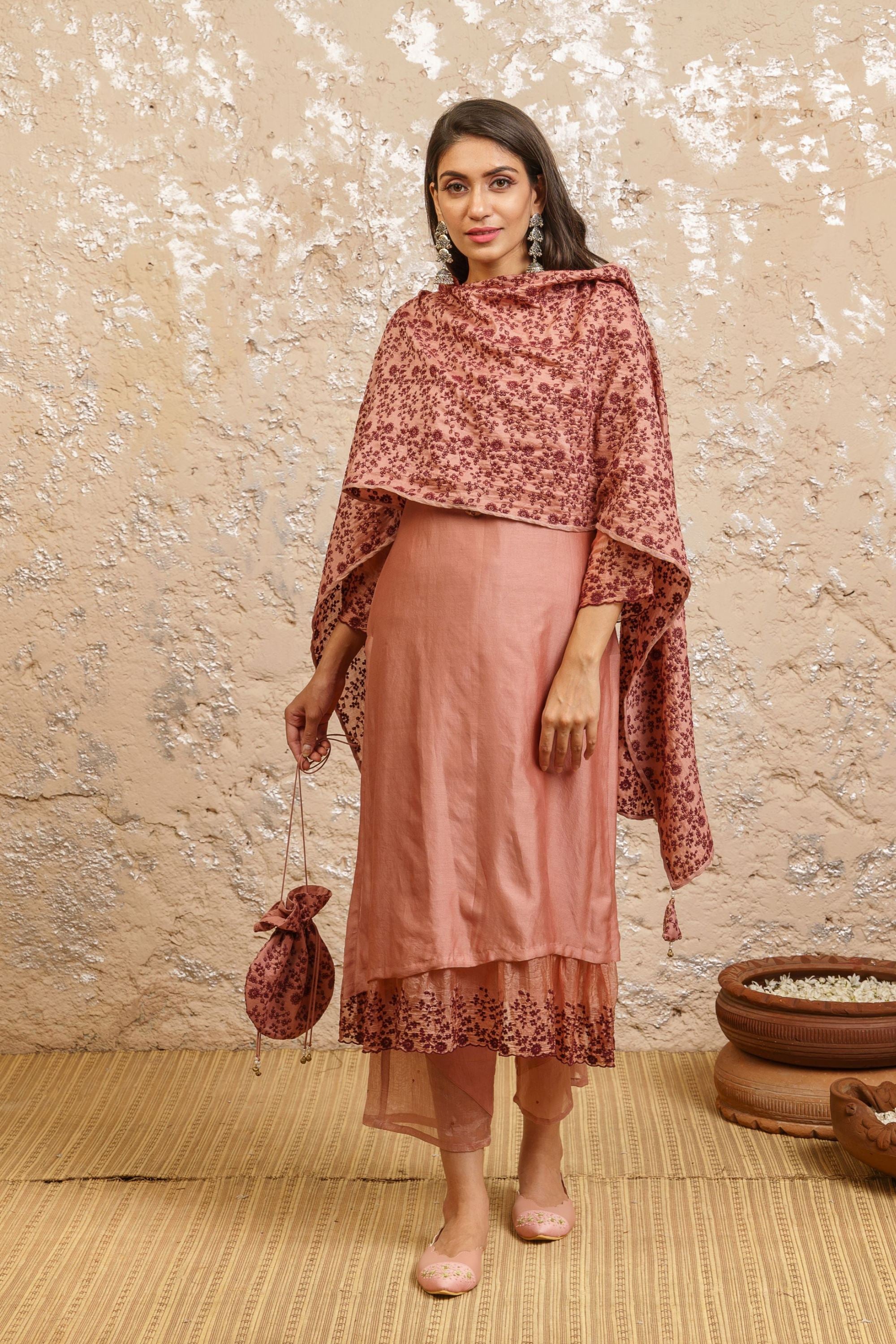 Desert Rose Kurta With Pants And Dupatta - Naaz By Noor