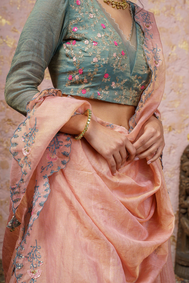 Dusty Pink Lehenga Set With Dupatta - Naaz By Noor