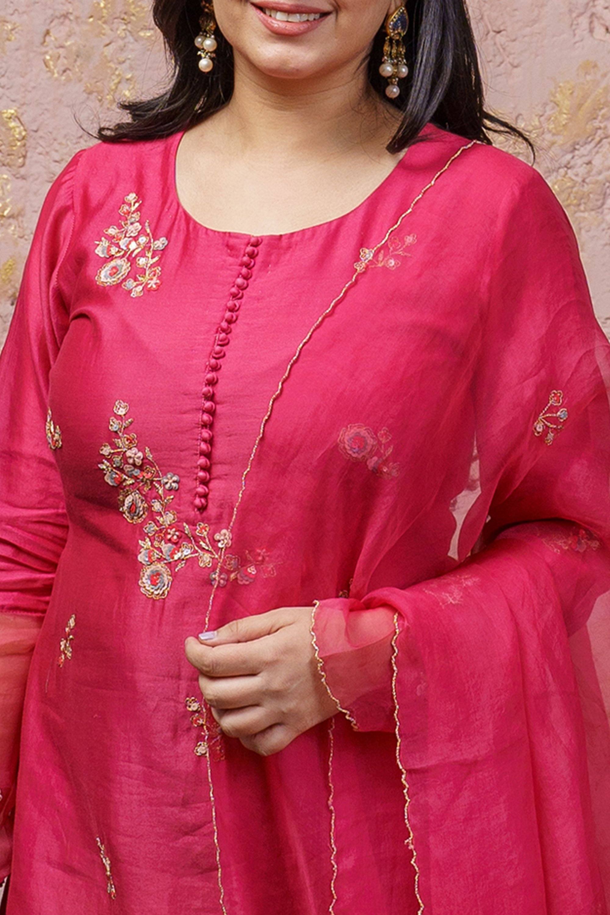 Fuchsia Kurta Set With Dupatta - Naaz By Noor