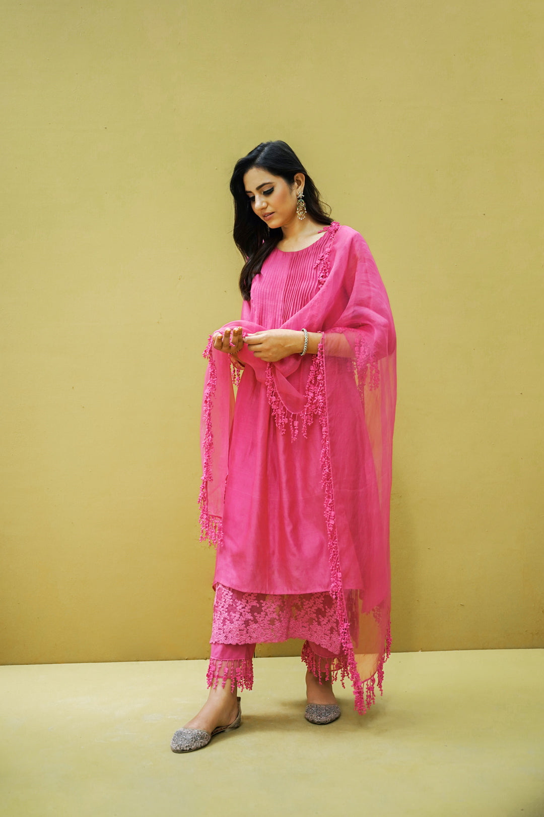 goonj( hot pink)- set of 3- kurta, pant & dupatta Naaz By Noor