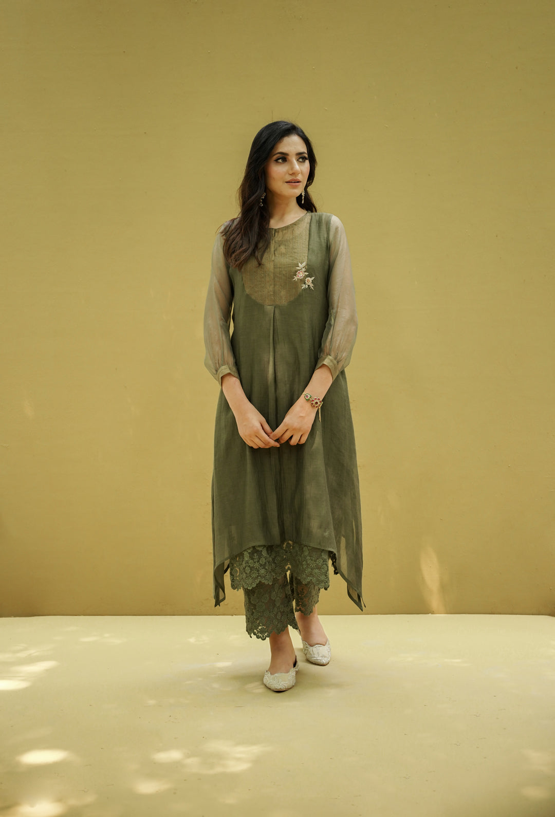 goonj (moss green)- set of 3- kurta, pant & dupatta Naaz By Noor