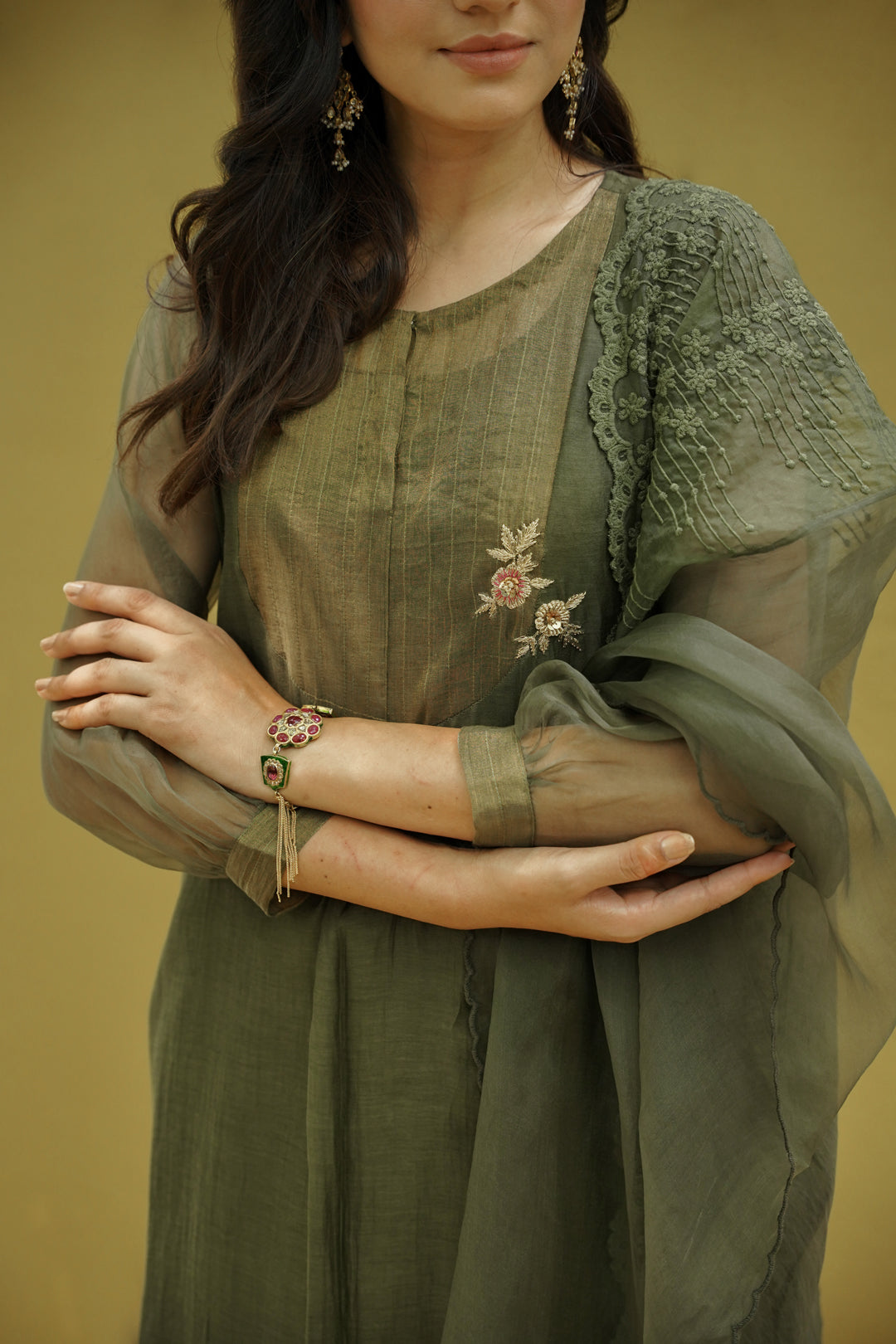 goonj (moss green)- set of 3- kurta, pant & dupatta Naaz By Noor