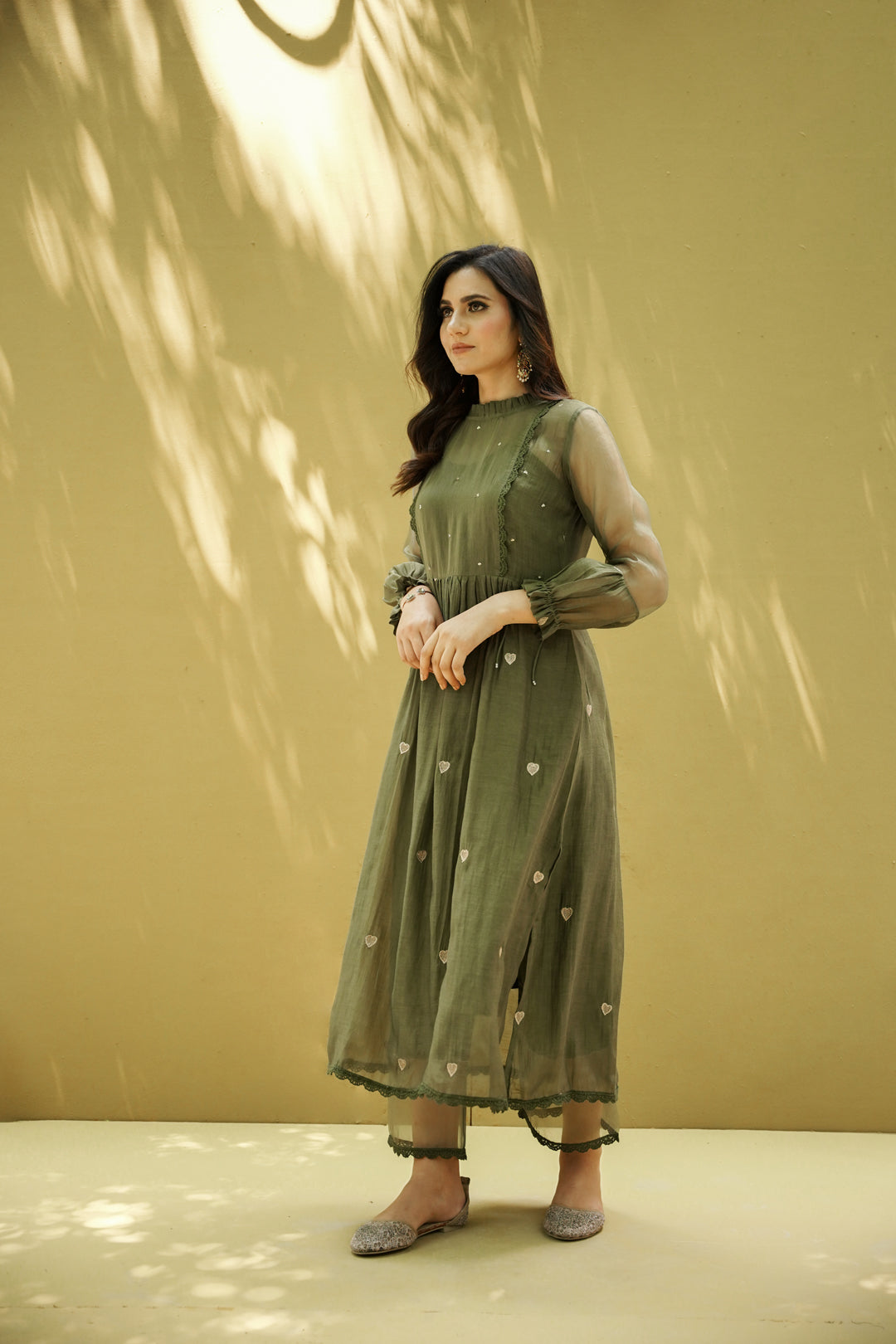 goonj(moss green)- set of 2- kurta with pant Naaz By Noor