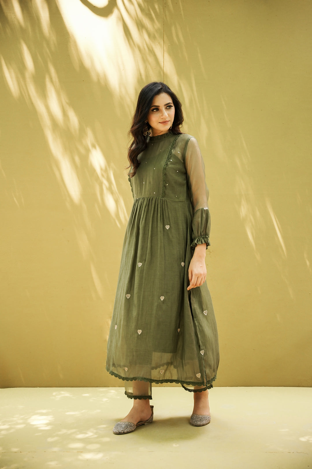 goonj(moss green)- set of 2- kurta with pant Naaz By Noor