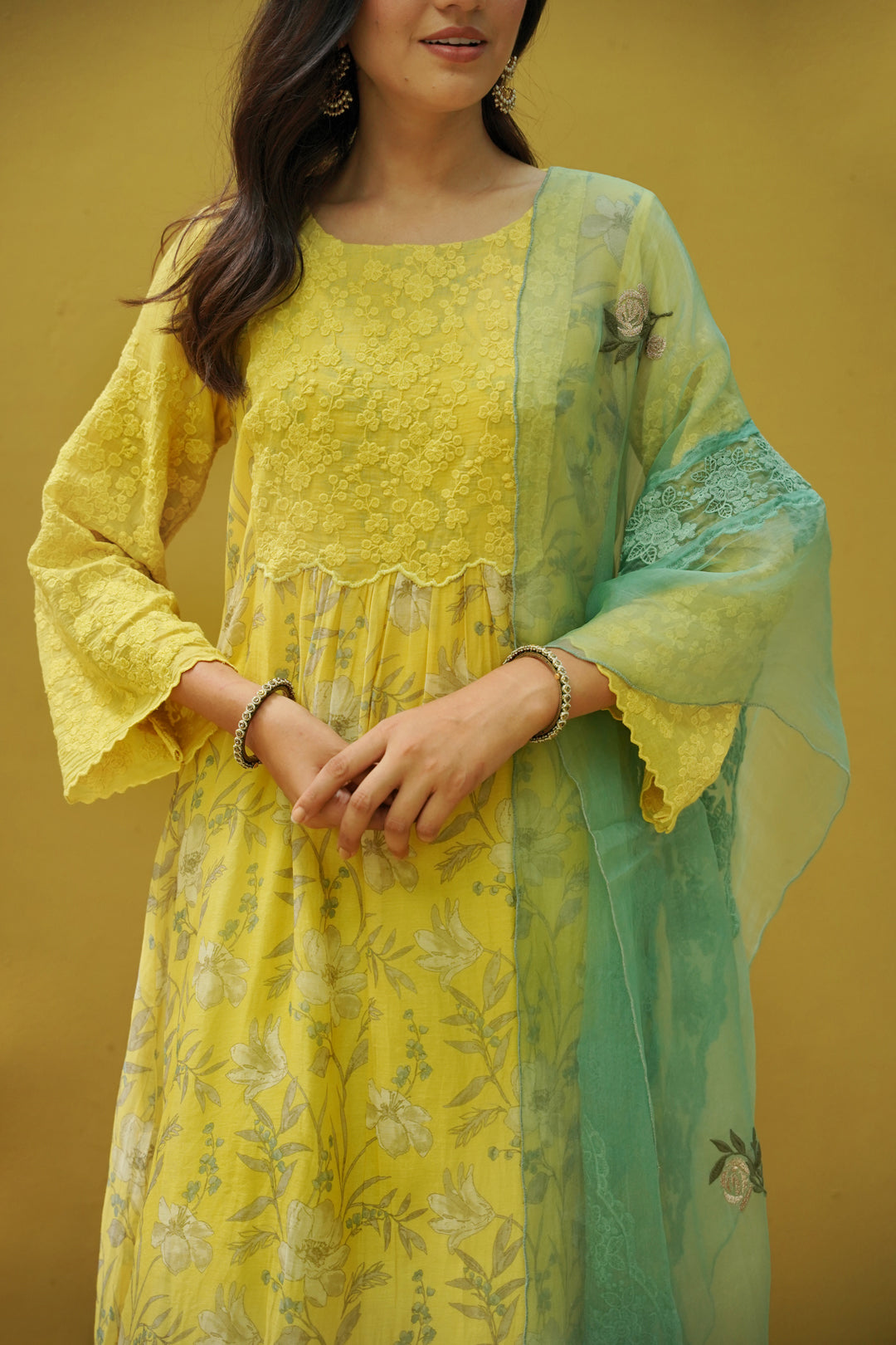goonj(tuscany yellow & cyan) - set of 3-kurta, pant & dupatta Naaz By Noor