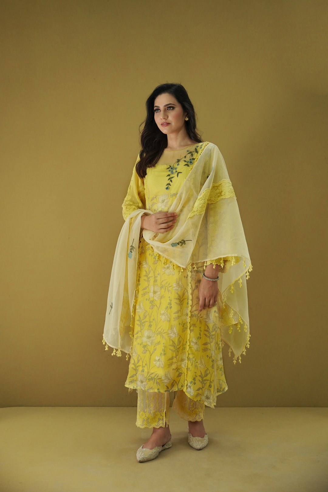 goonj(tuscany yellow)- set of 3-kurta, pant & dupatta Naaz By Noor