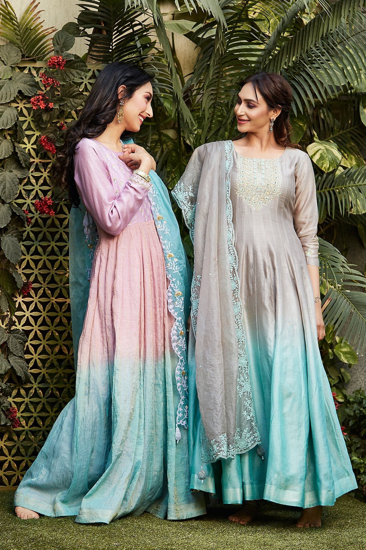 Grey + Blue Ombré Anarkali - Naaz By Noor