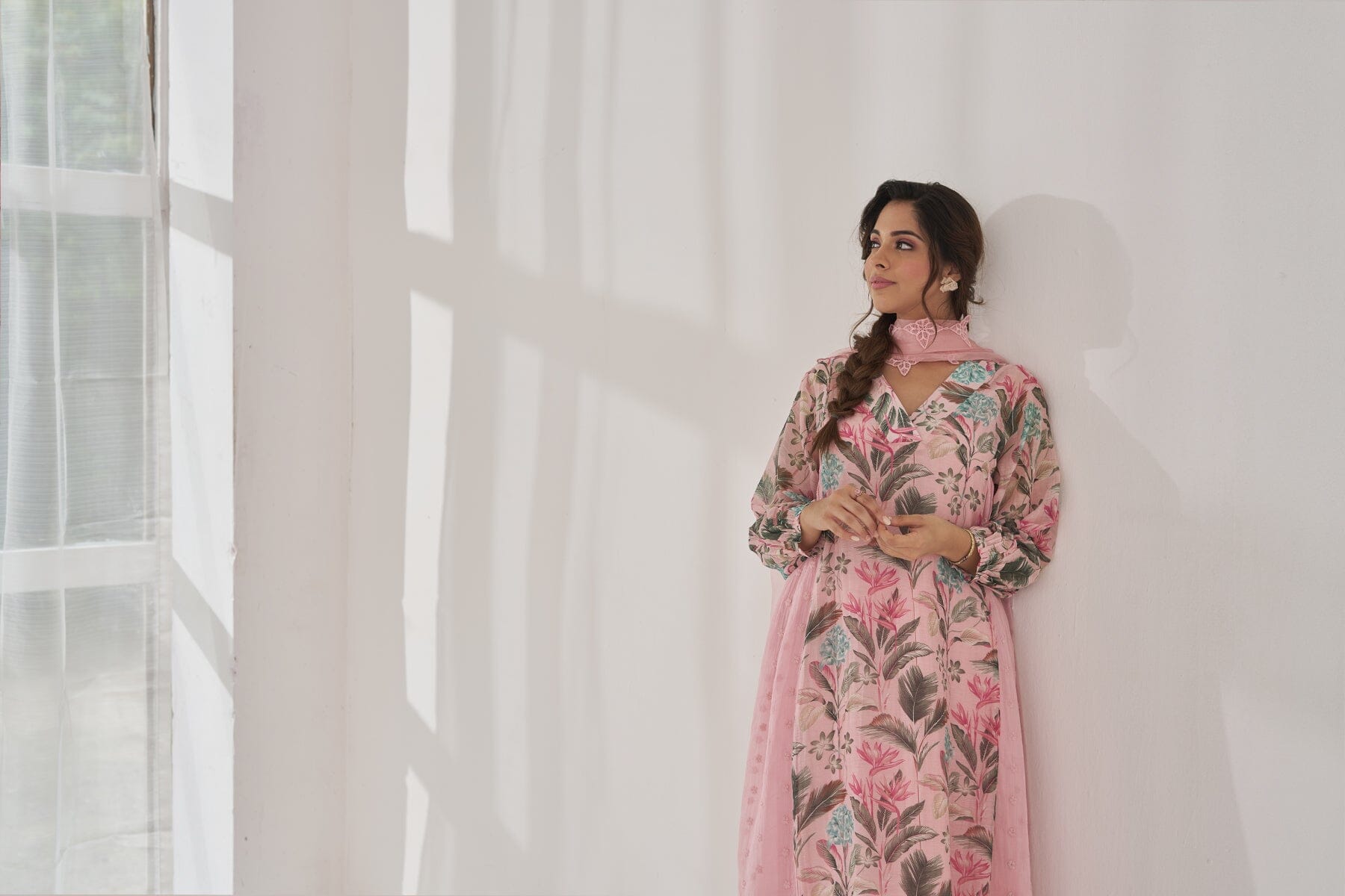 GULSHAN BAANO- set of 3(V-neck kurta, pant& dupatta) Naaz By Noor