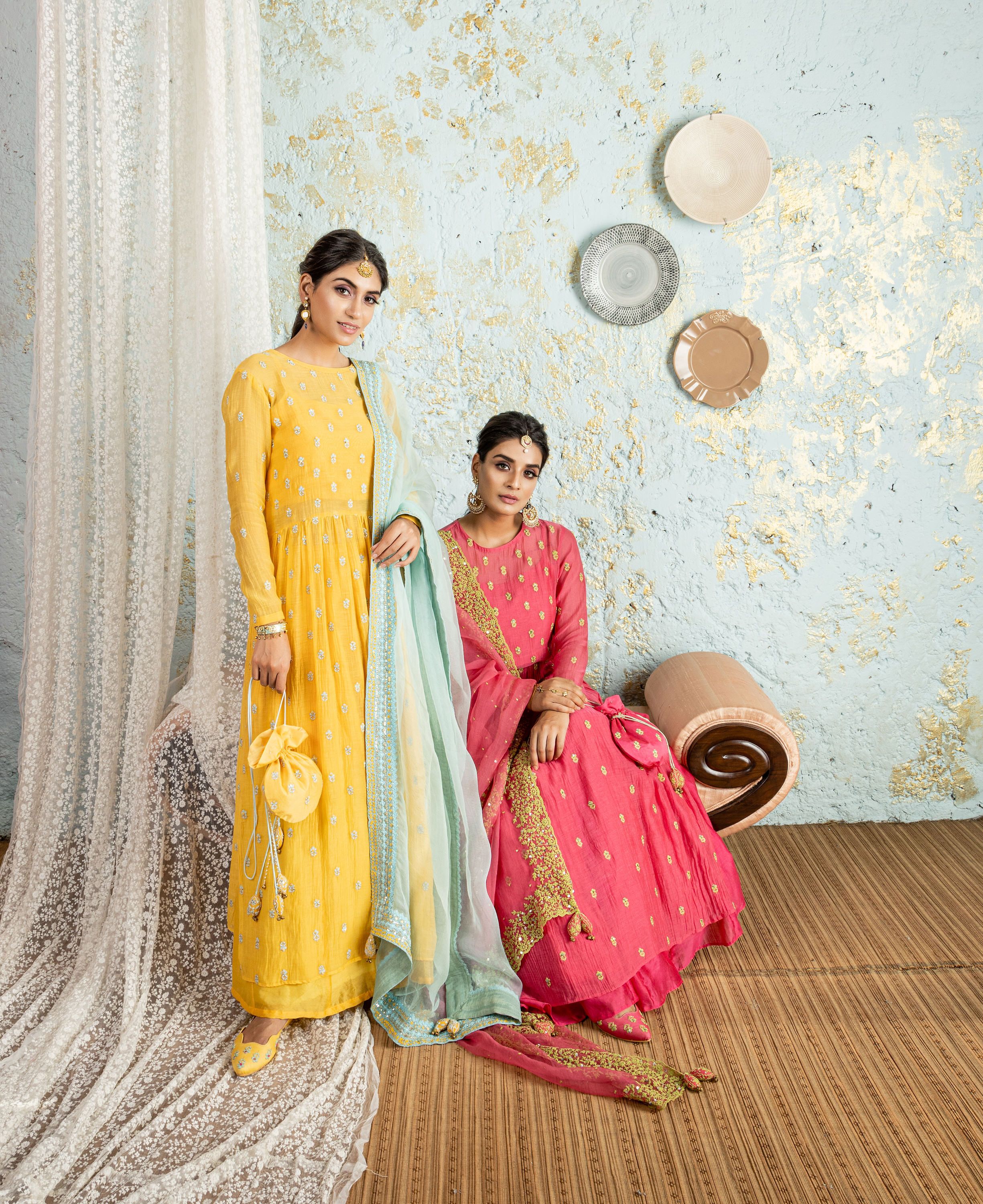 Hot Pink Long Kurta With Sharara And Dupatta - Naaz By Noor