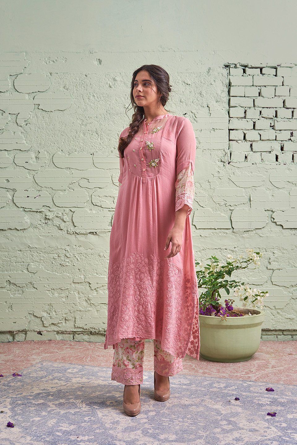 JAMUN ki tokri ( gulabi)-set of 2- kurta & pant Naaz By Noor