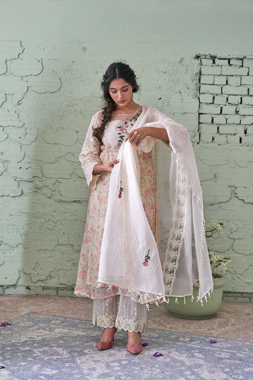 JAMUN ki tokri ( malai si ) - set of 3- kurta, pant & dupatta Naaz By Noor