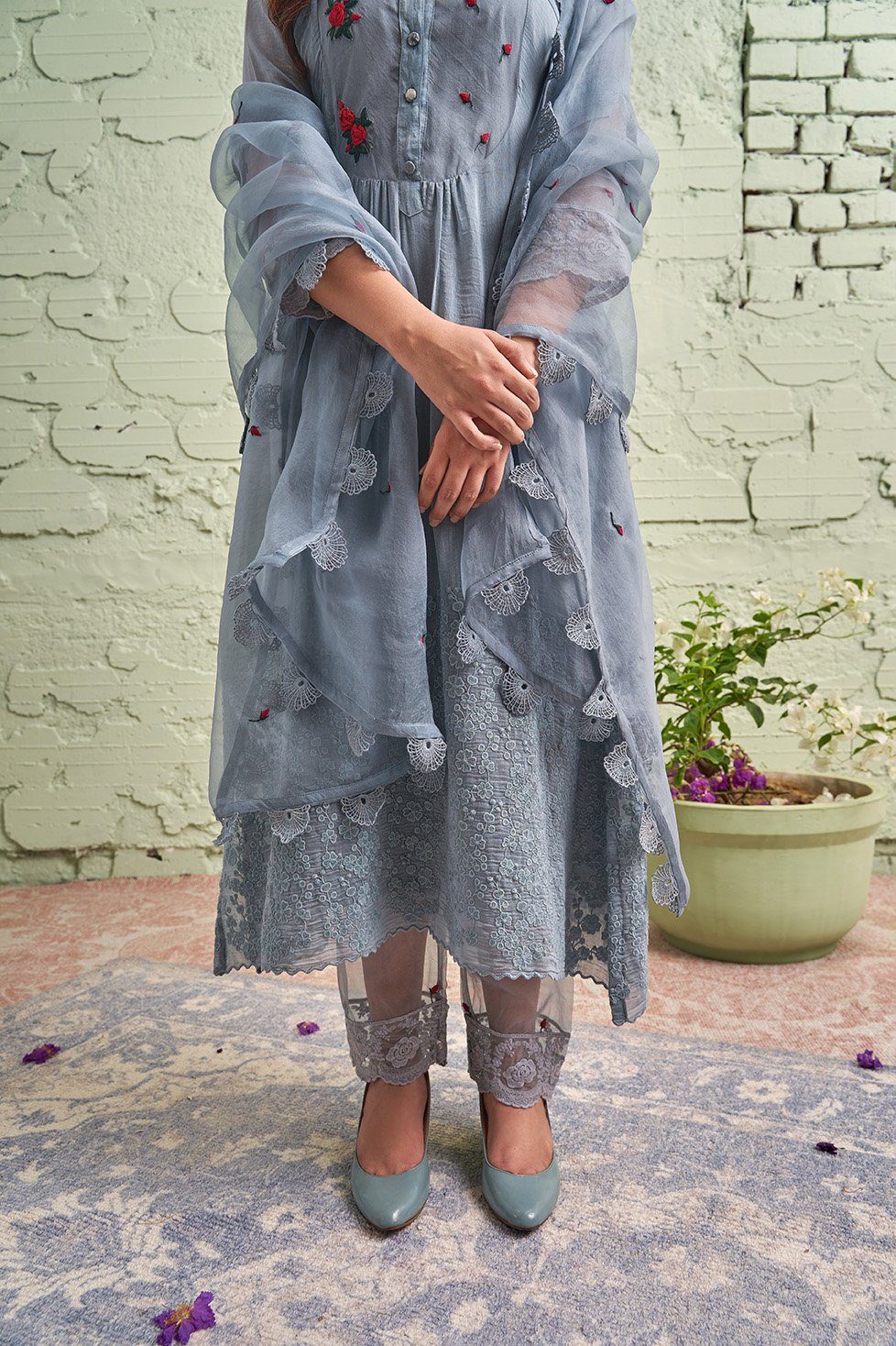 JAMUN ki tokri ( neela sa sleti)- set of 3 - kurta, pant & dupatta Naaz By Noor