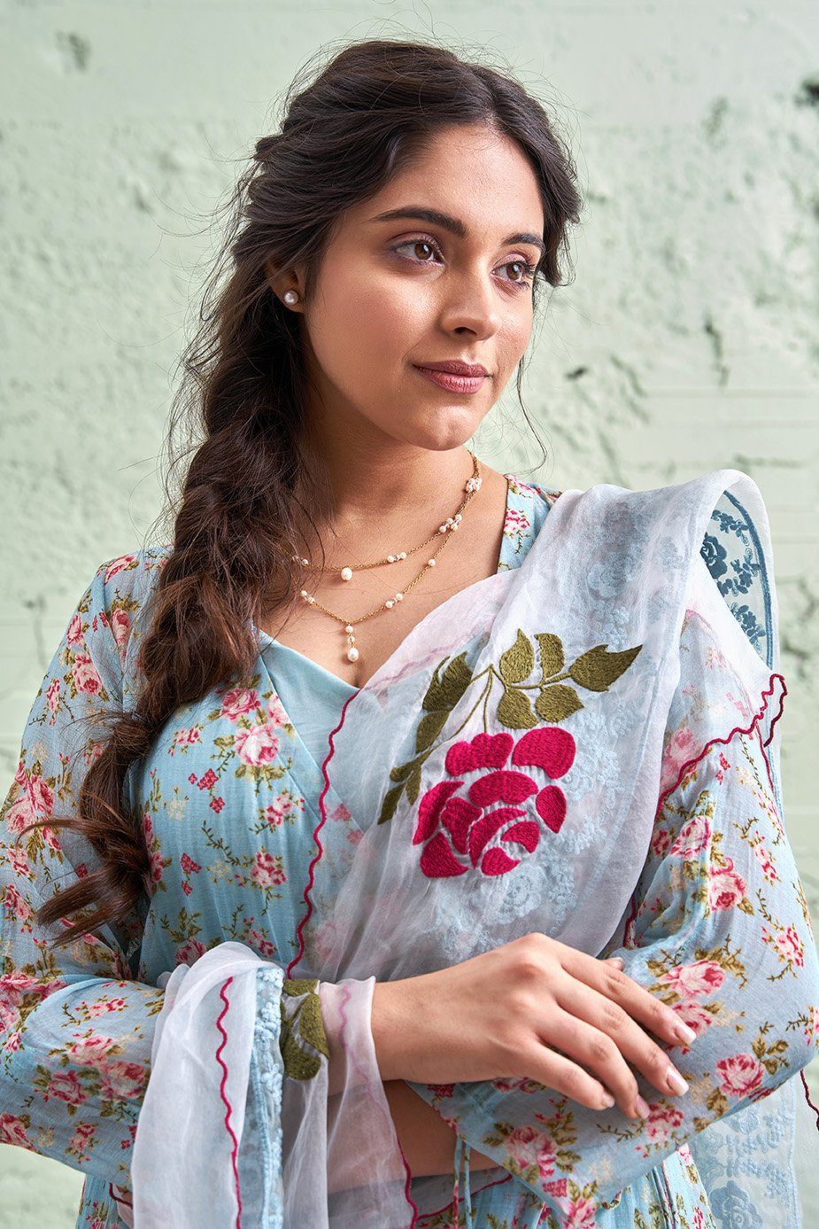 JAMUN ki tokri ( neeli)-set of 3- printed kurta, pant & dupatta Naaz By Noor