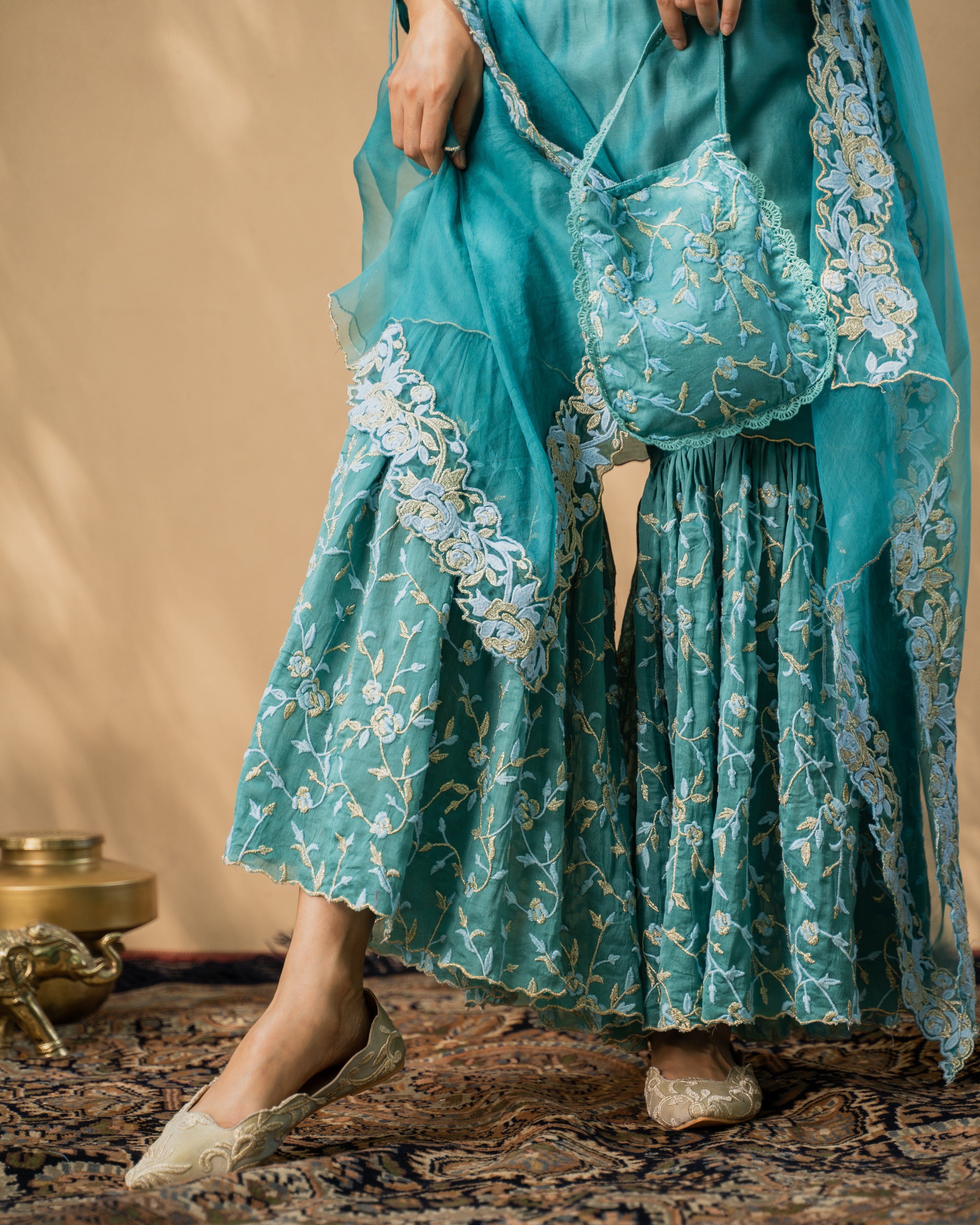 KISHMISH( meetha firoza)- set of 3-kurta,sharara& dupatta Naaz By Noor