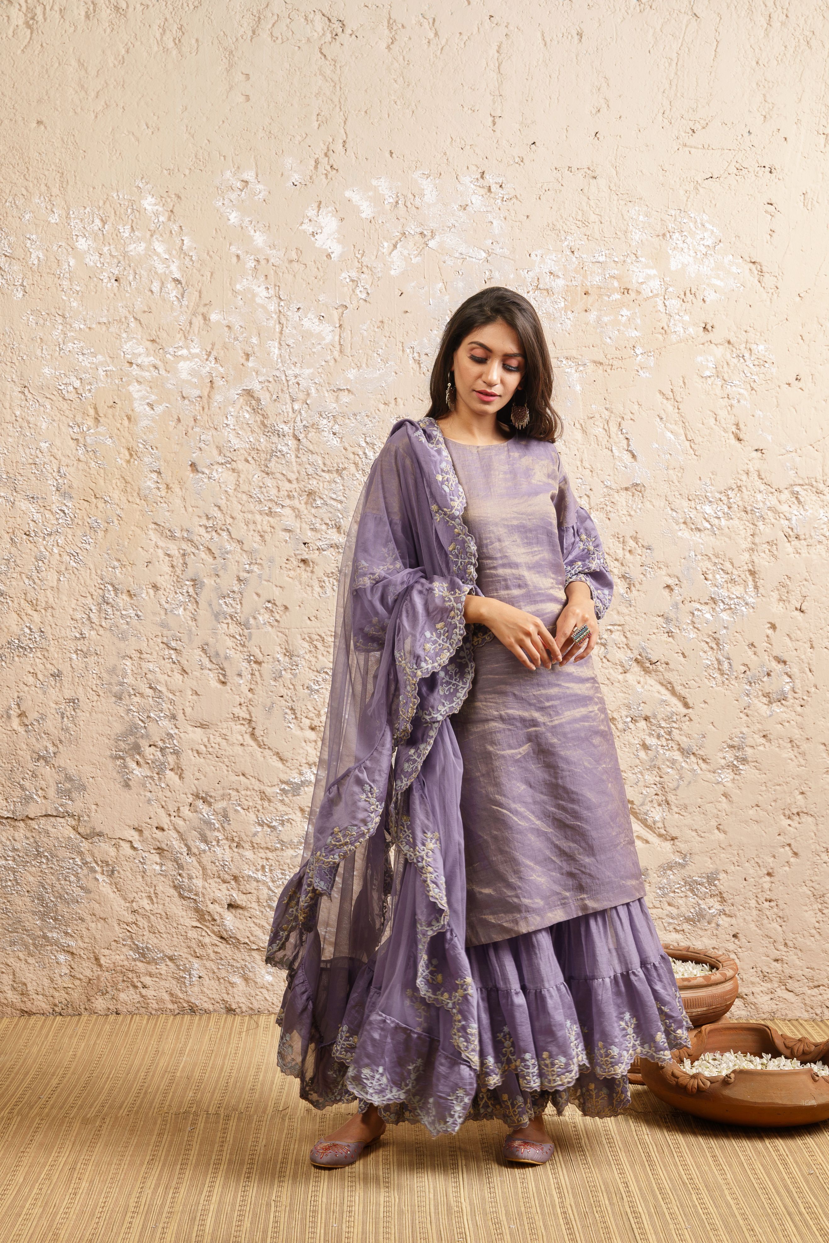 Lavender Kurta With Sharara And Dupatta - Naaz By Noor