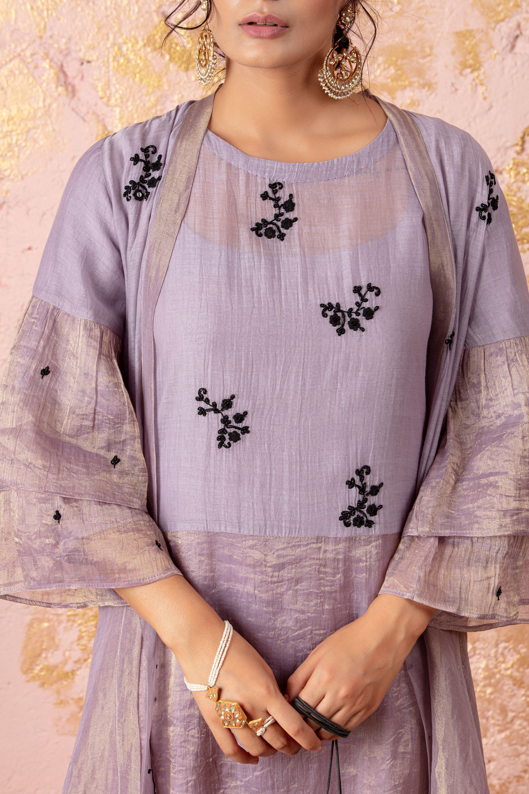 Lavender Tunic With Overlay - Naaz By Noor