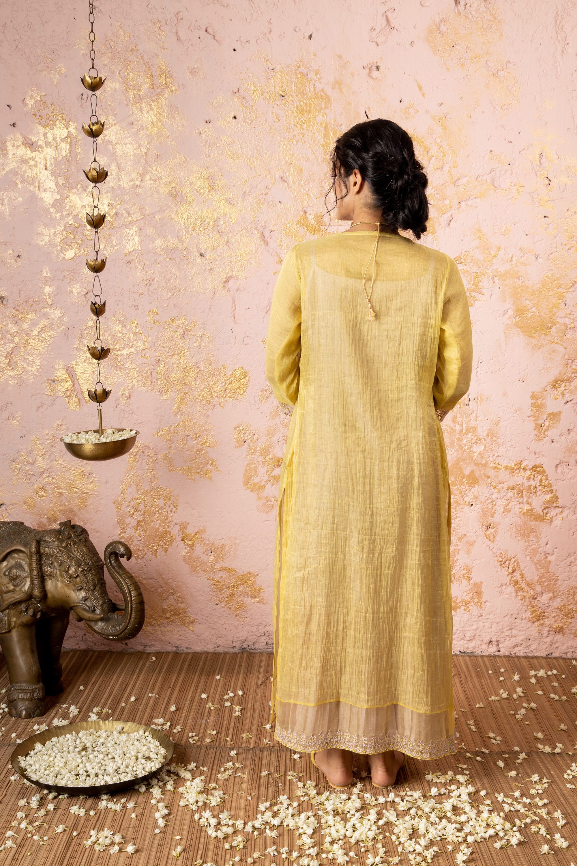 Lavender Tunic With Yellow Cape - Naaz By Noor