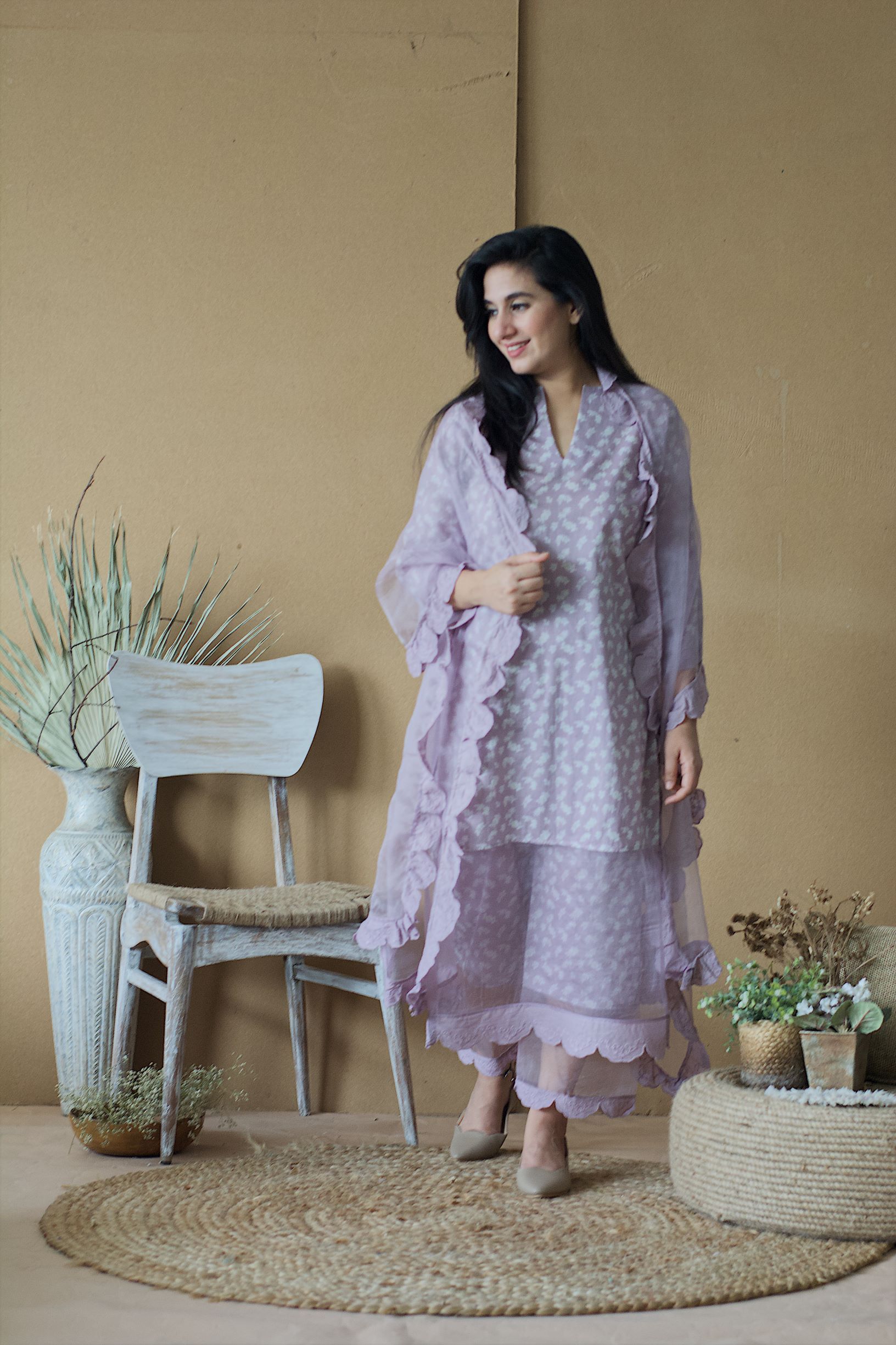 LILAC MUSK PRINTED KURTA WITH PRINTED PANTS WITH DUPATTA - Naaz By Noor