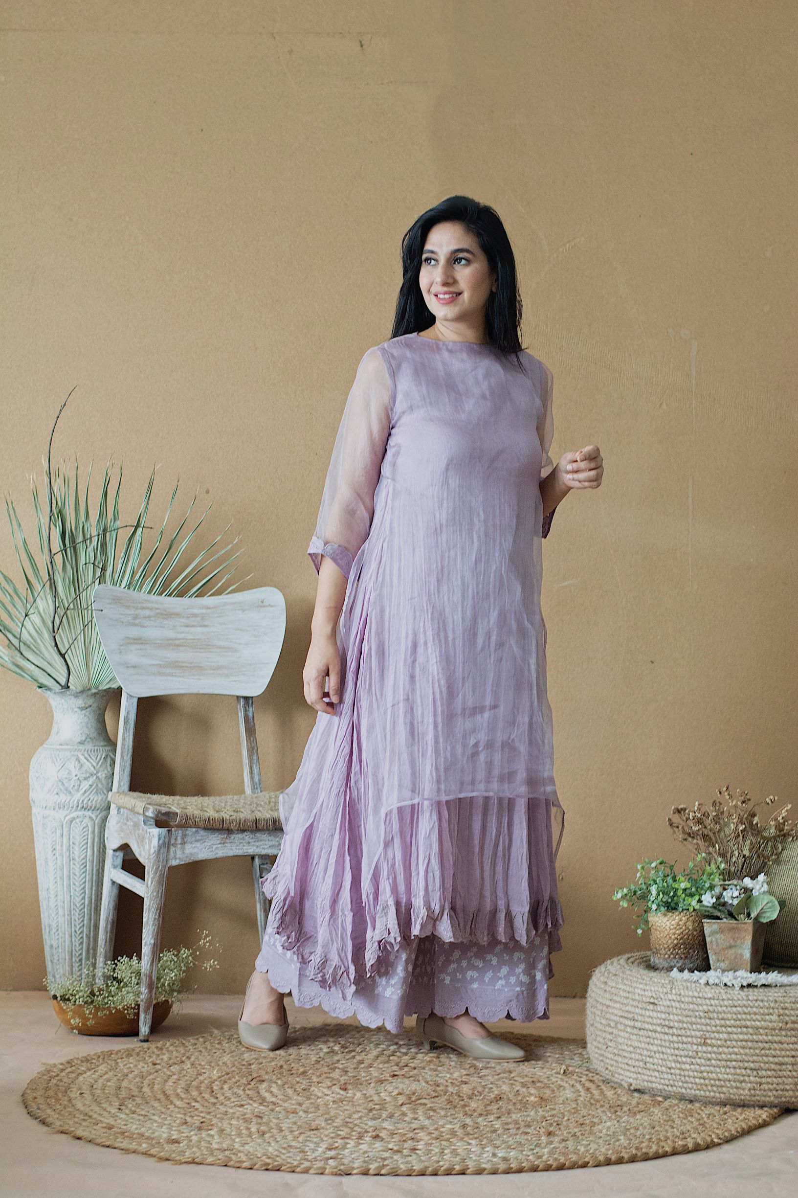 LILAC MUSK LAYERED KURTA WITH PANTS AND DUPATTA - Naaz By Noor