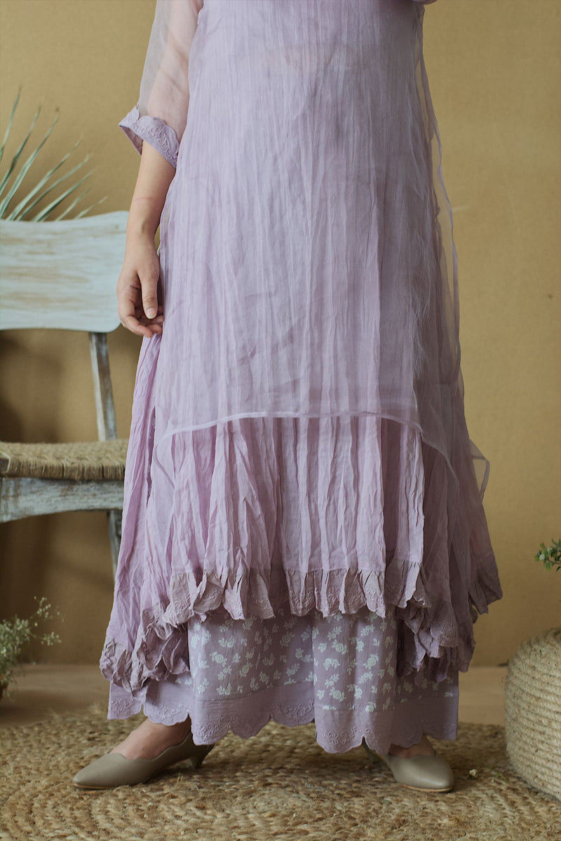 LILAC MUSK LAYERED KURTA WITH PANTS AND DUPATTA - Naaz By Noor