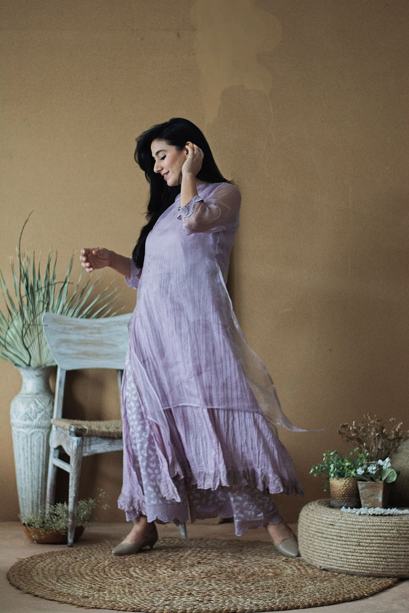 LILAC MUSK LAYERED KURTA WITH PANTS AND DUPATTA - Naaz By Noor