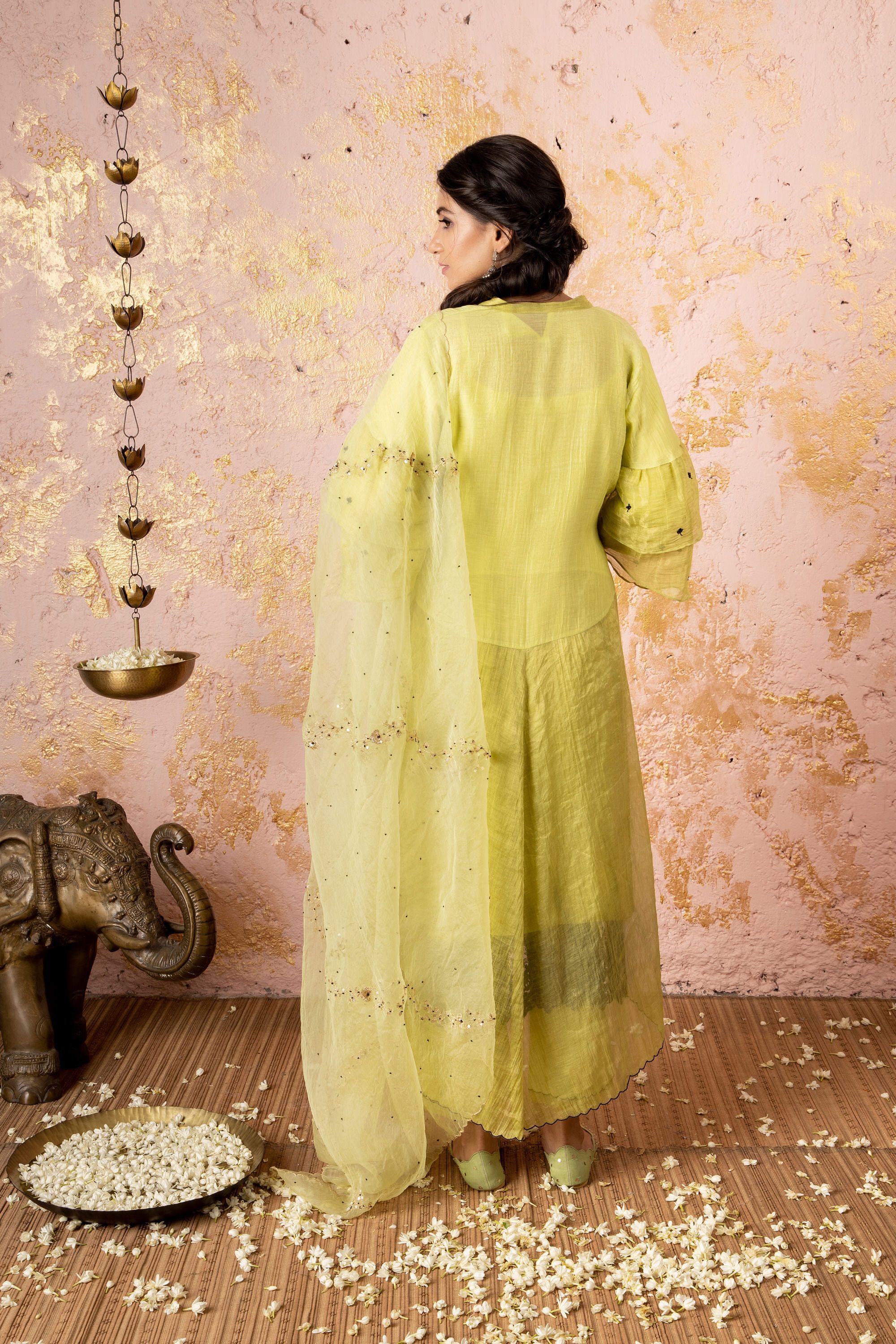 Lime Embroidered KurtaSet With Dupatta - Naaz By Noor