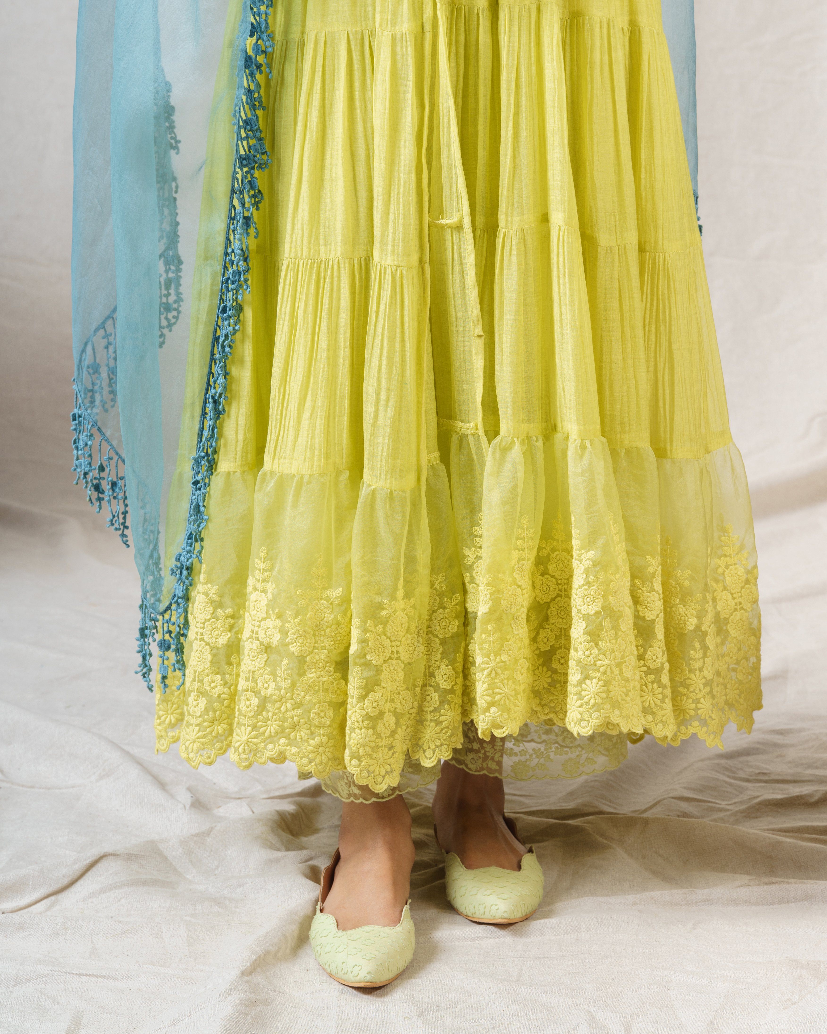 LIME GREEN OVERLAY OUTFIT (WITH DUPATTA) - Naaz By Noor