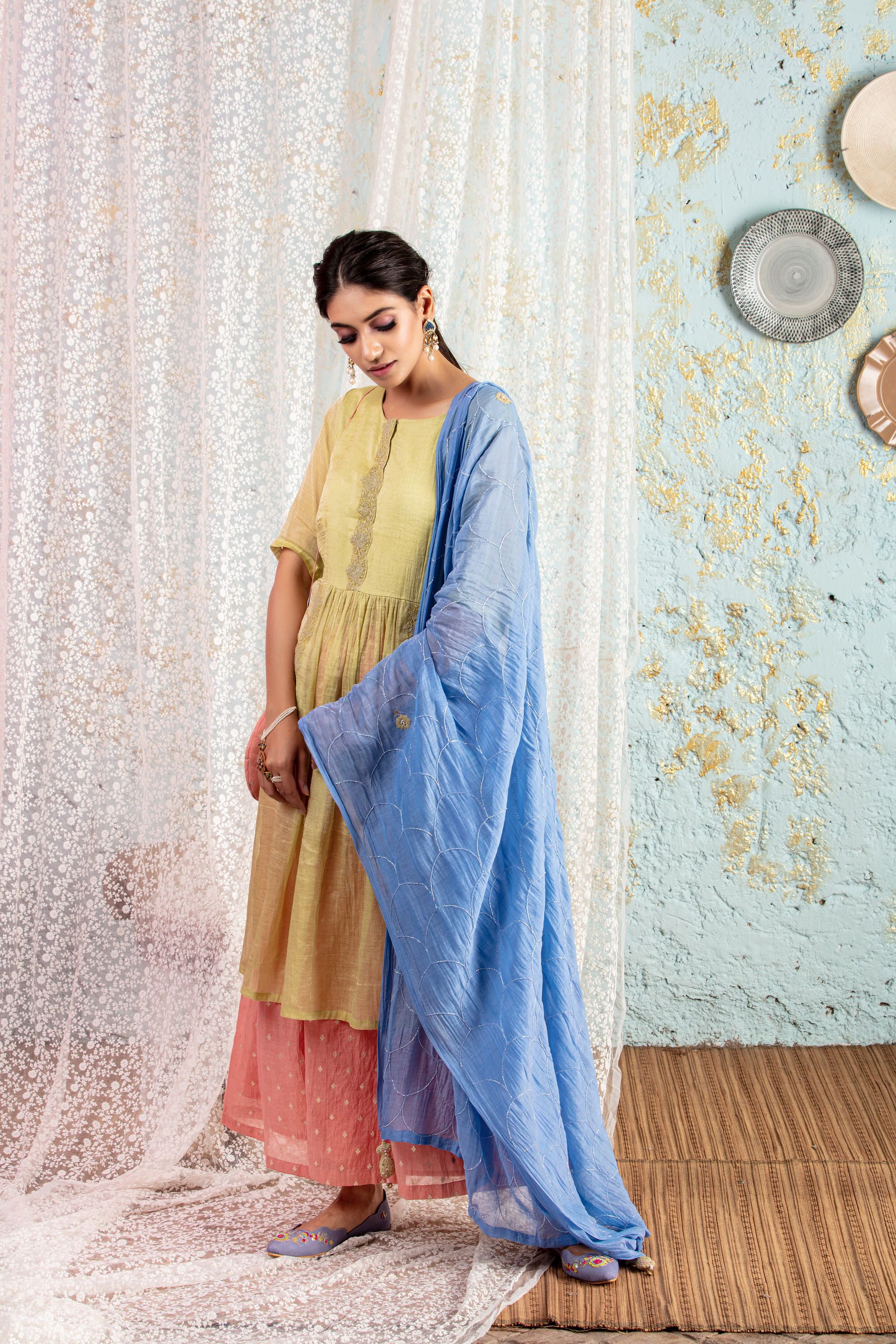 Lime Kurta With Sharara And Dupatta - Naaz By Noor