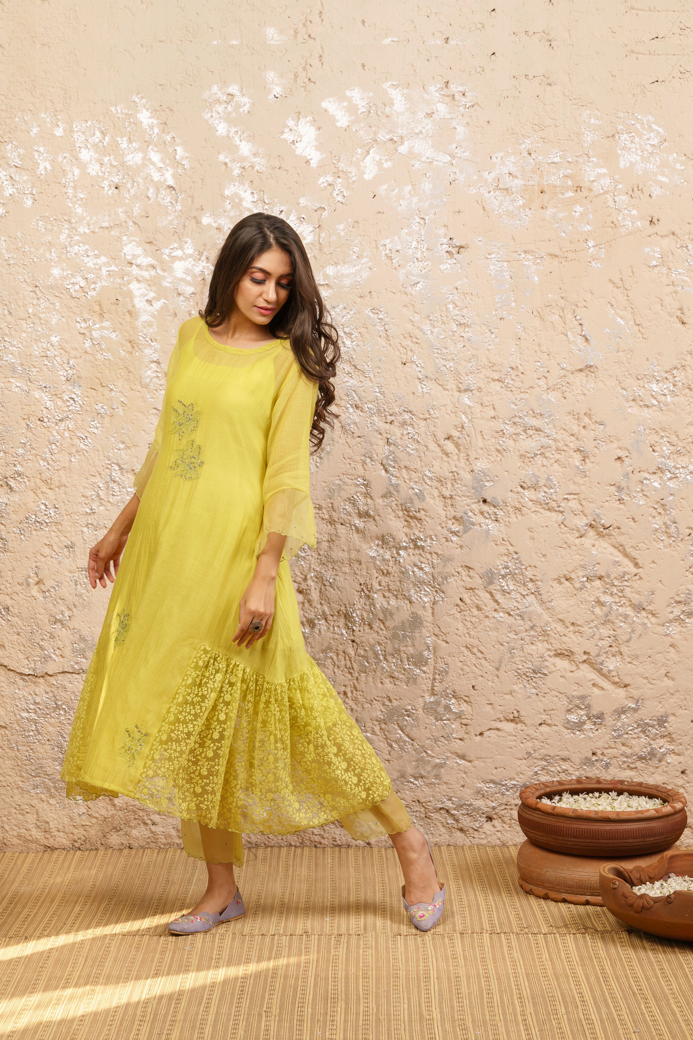 Limegreen Kurta With Pants (Without Dupatta) - Naaz By Noor
