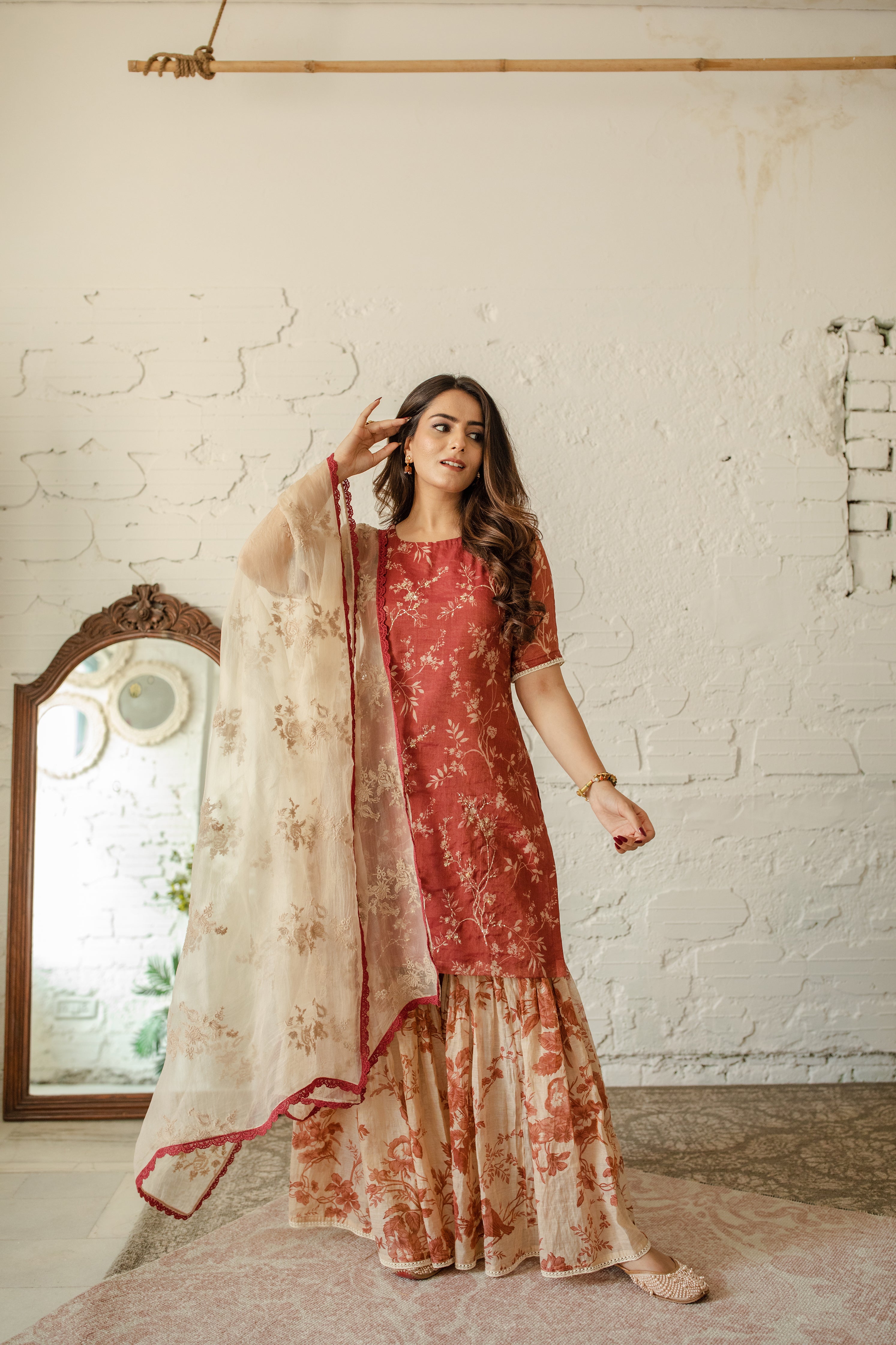 Meethi Reet Lal Mithas - set of 3 - kurta, sharara and dupatta Naaz By Noor