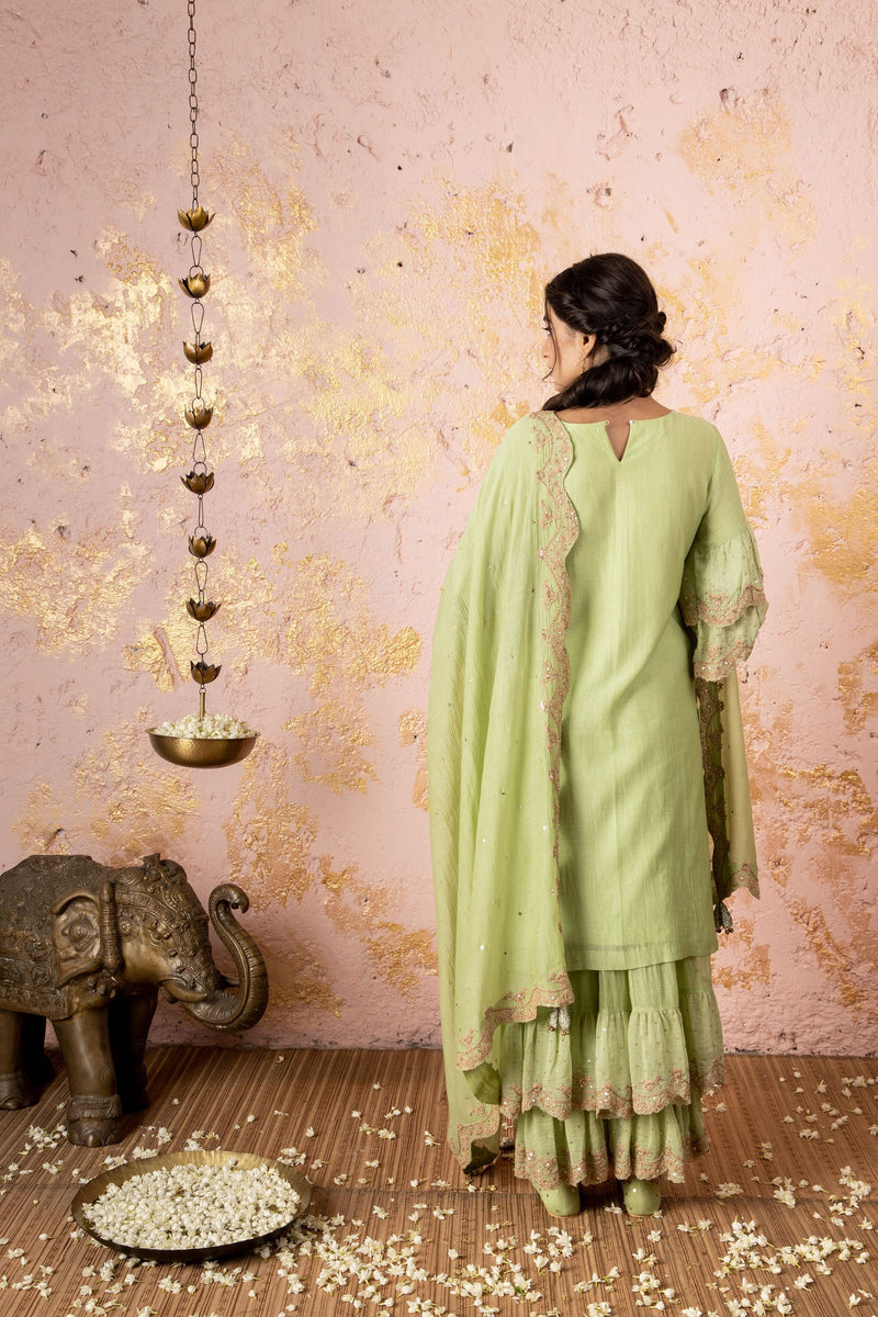 Mint Green Kurta With Sharara And Dupatta - Naaz By Noor