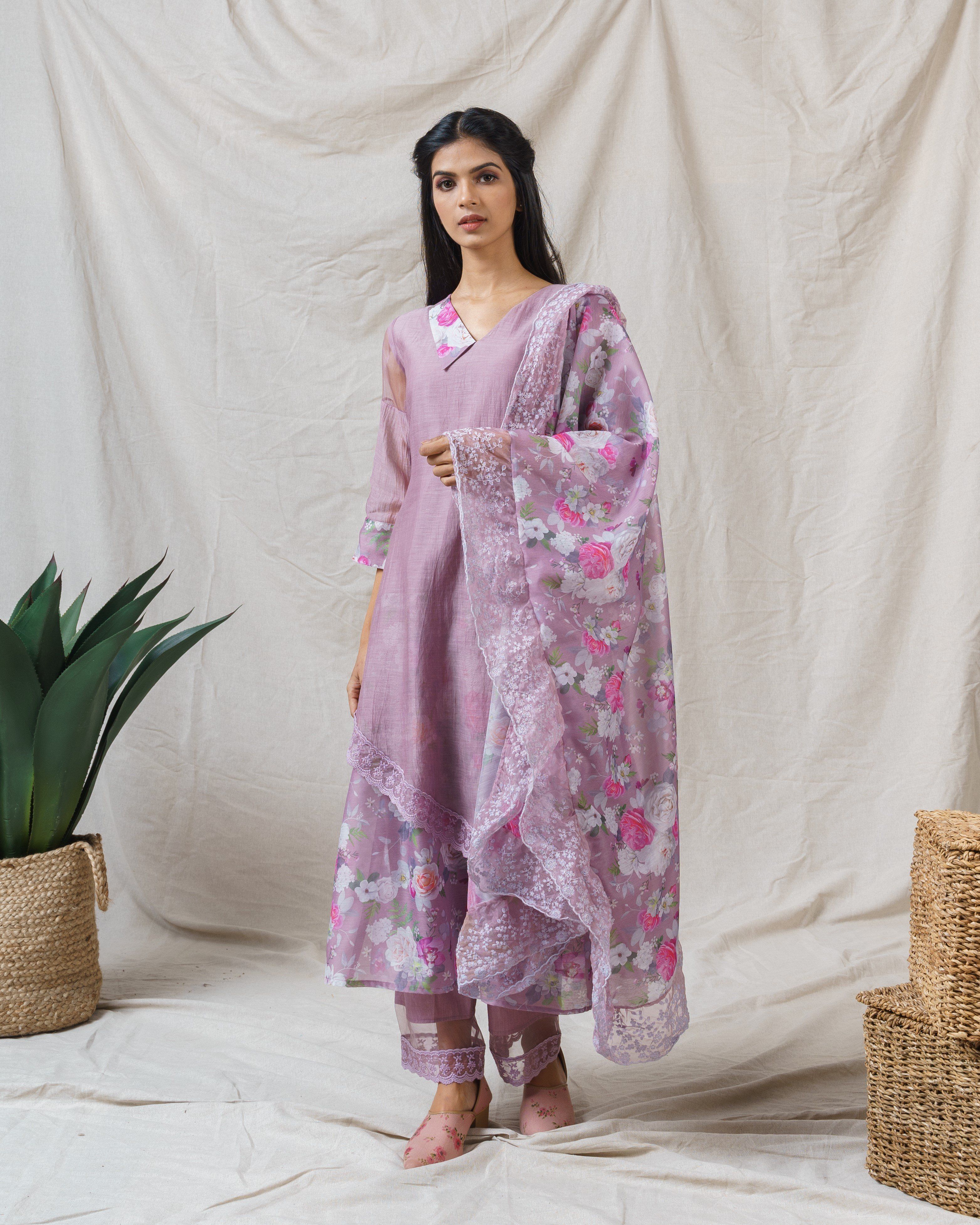 Opera Mauve ensemble-set of 2 ( without dupatta ) - Naaz By Noor