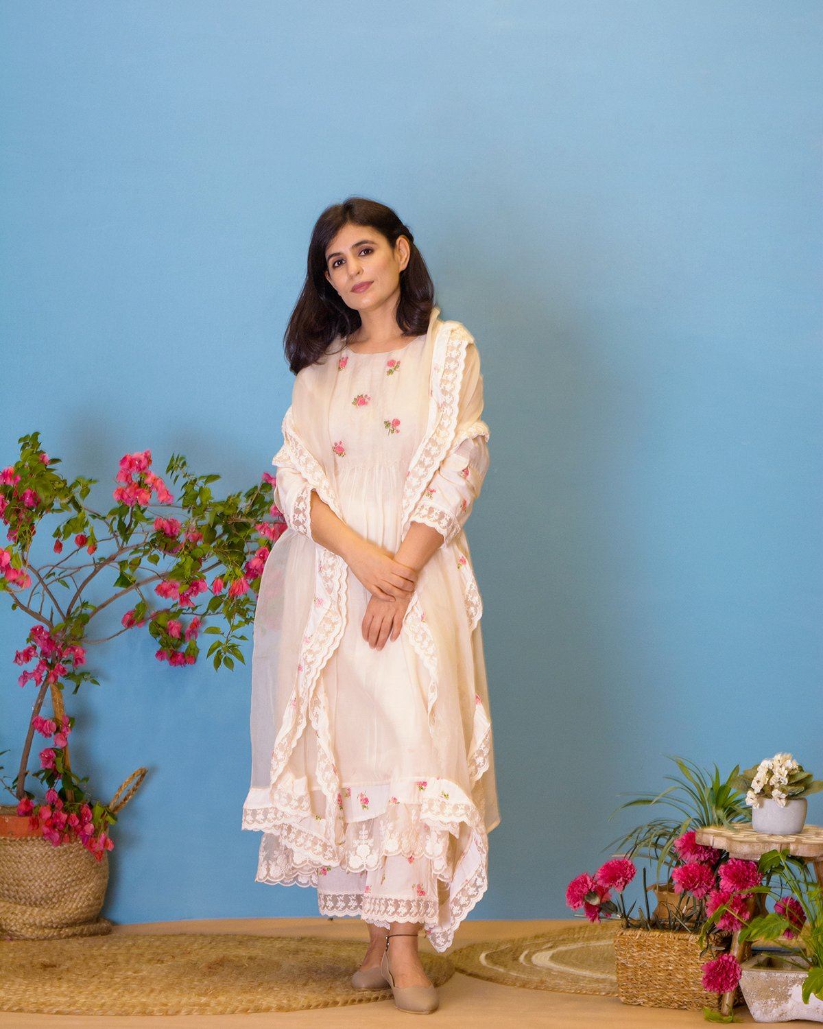 OUTBLOOM WHITE ENSEMBLE- SET OF 3 Naaz By Noor