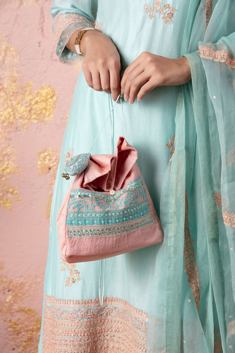 Pastel Blue KurtaSet With Pants And Dupatta - Naaz By Noor