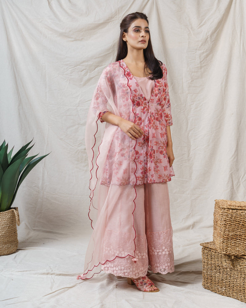 Peony Pink Printed ensemble-set of 3 - Naaz By Noor