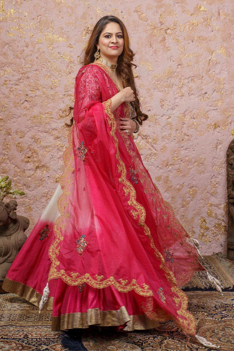 Pink & White Ombré Anarkali Set With Dupatta - Naaz By Noor