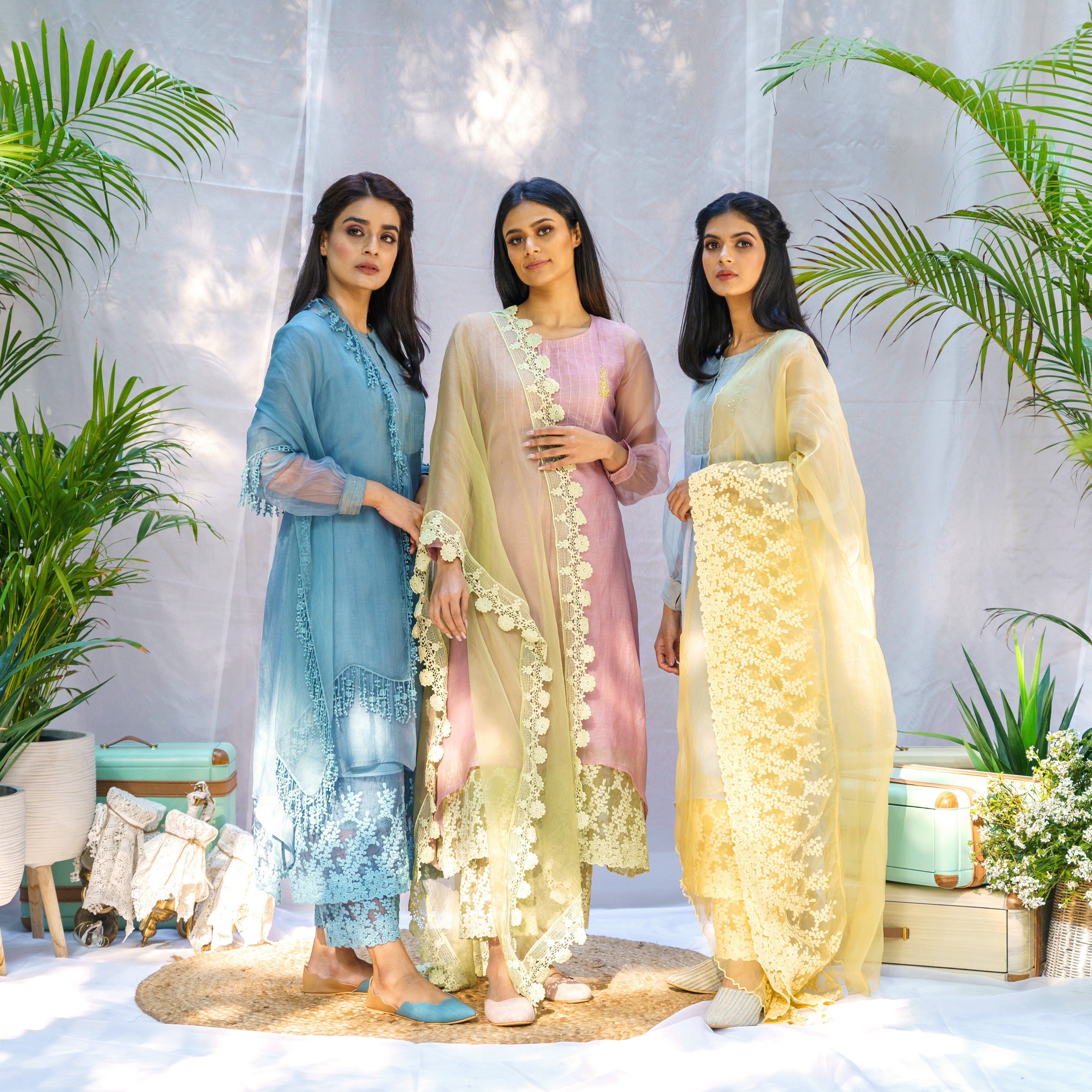 LAVENDER AND MINT GREEN ENSEMBLE - Naaz By Noor