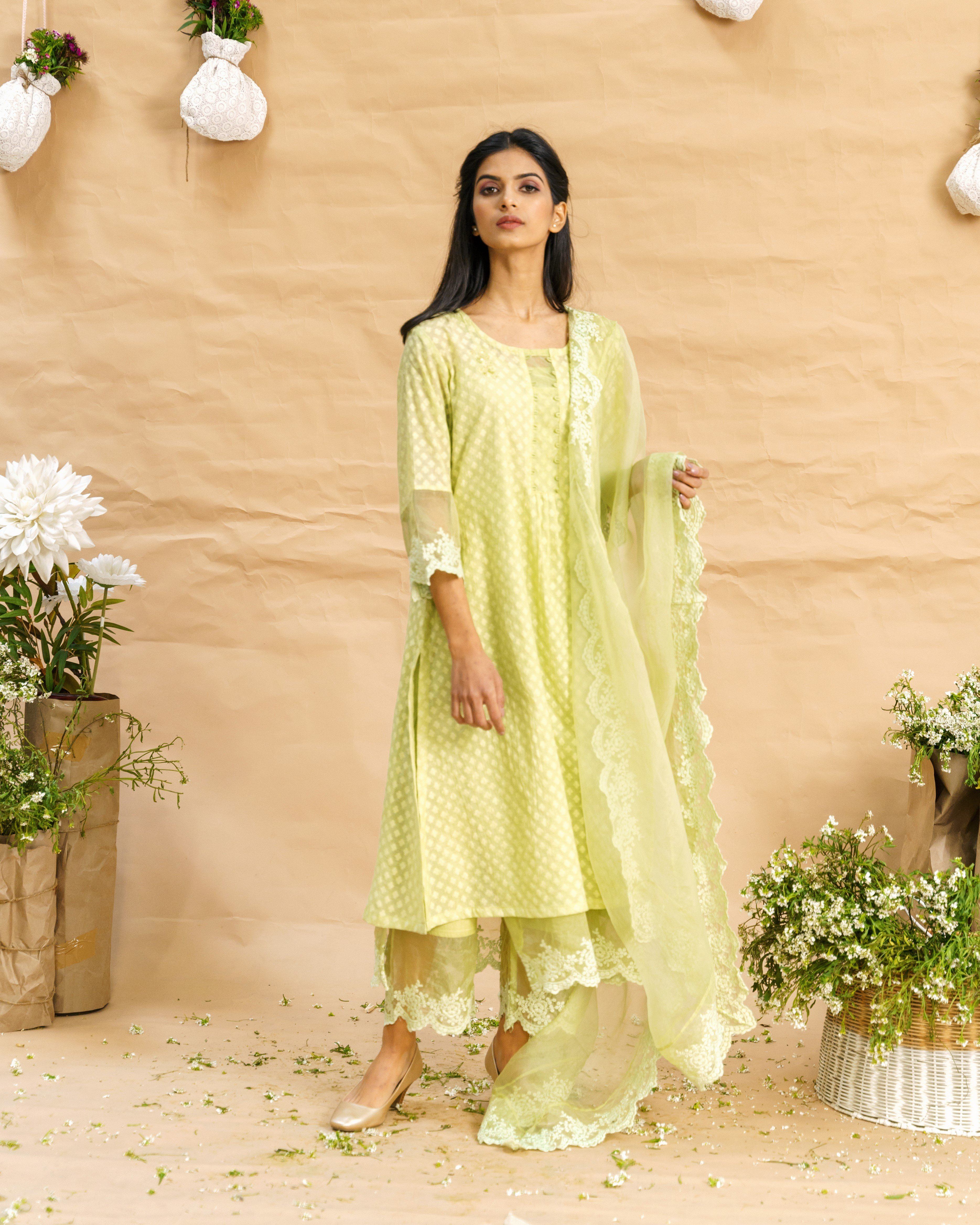 Rosa green ensemble-set of 2 ( without dupatta ) - Naaz By Noor