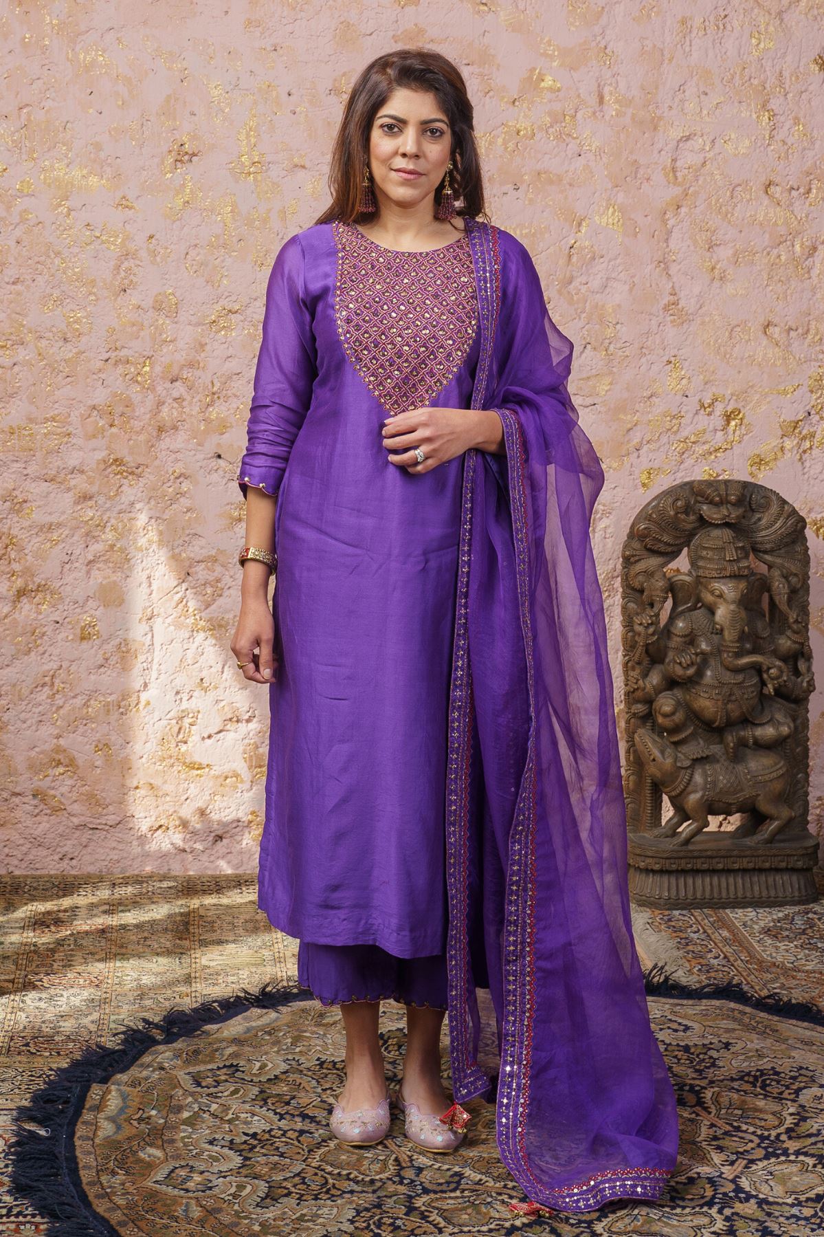 Royal Purple Kurta Set With Dupatta - Naaz By Noor