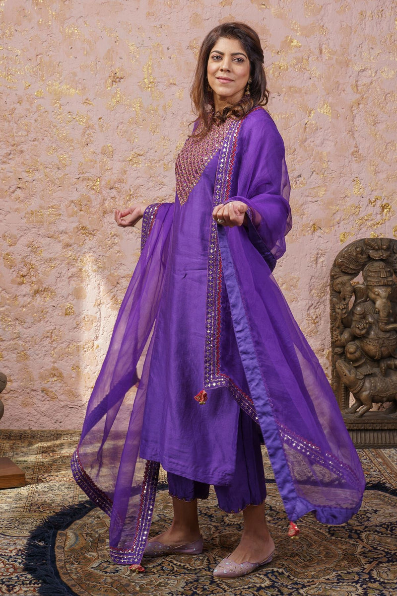 Royal Purple Kurta Set With Dupatta - Naaz By Noor