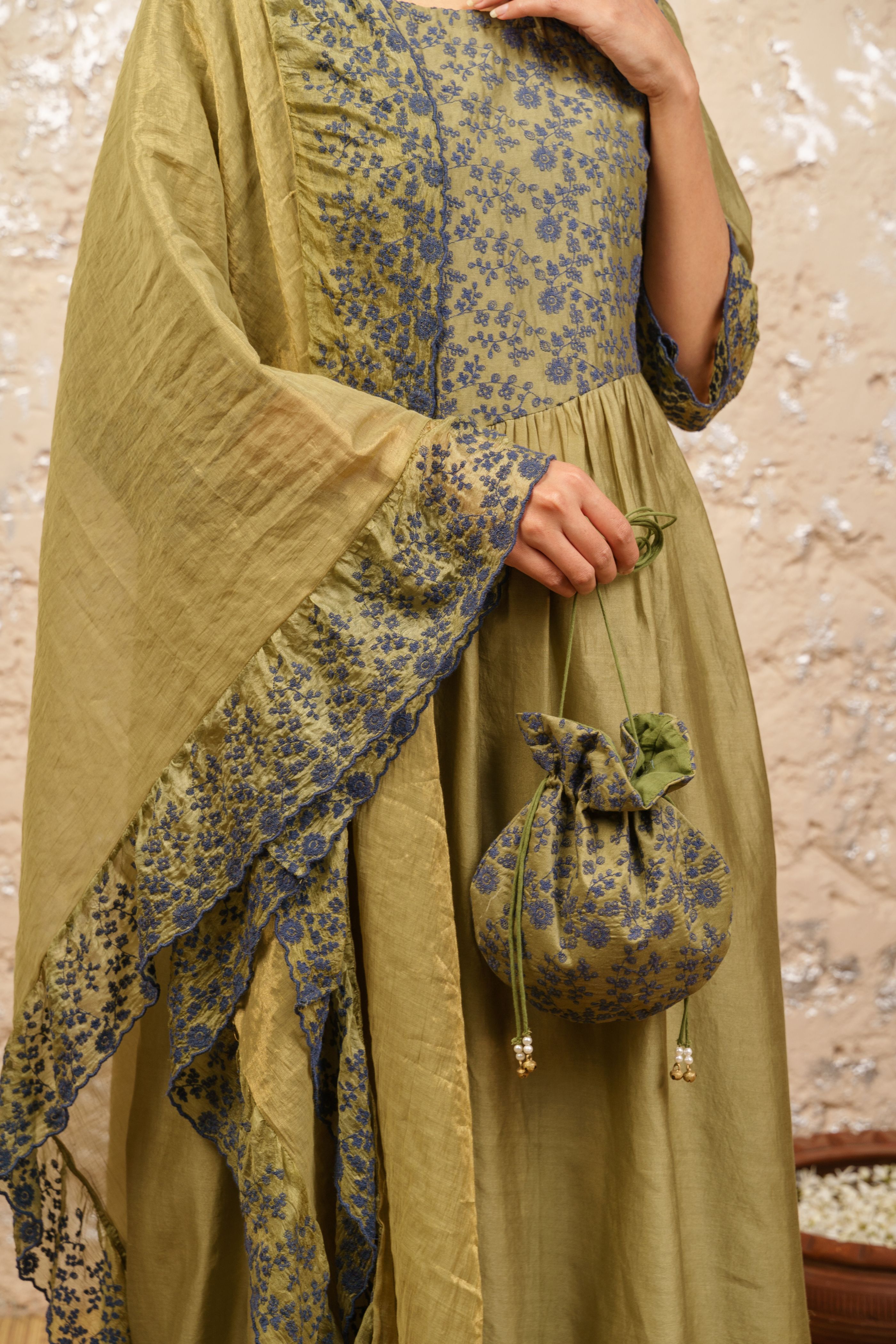 Seaweed Green Kurta With Pants And Dupatta - Naaz By Noor
