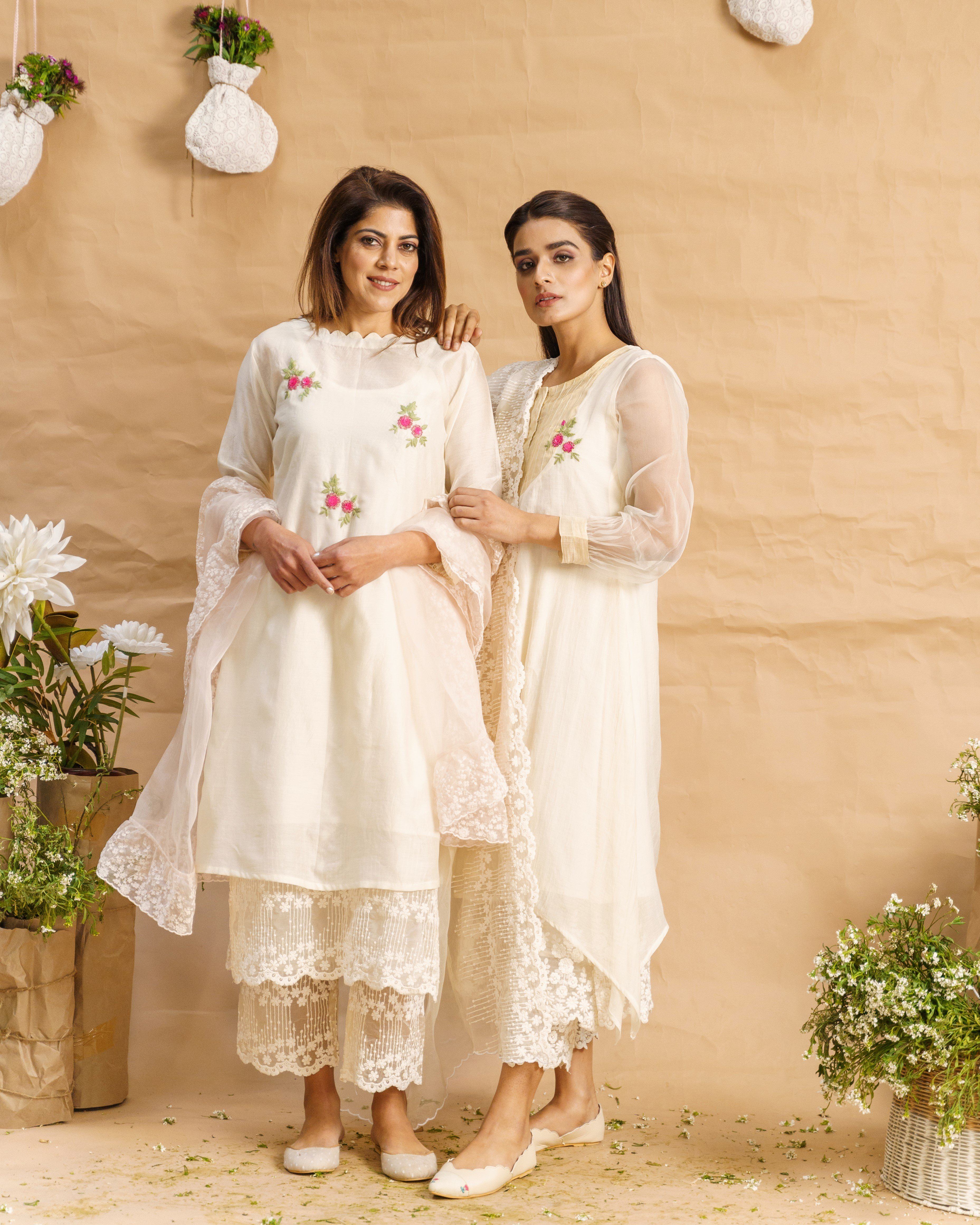 Snow drop white ensemble( with dupatta) - Naaz By Noor