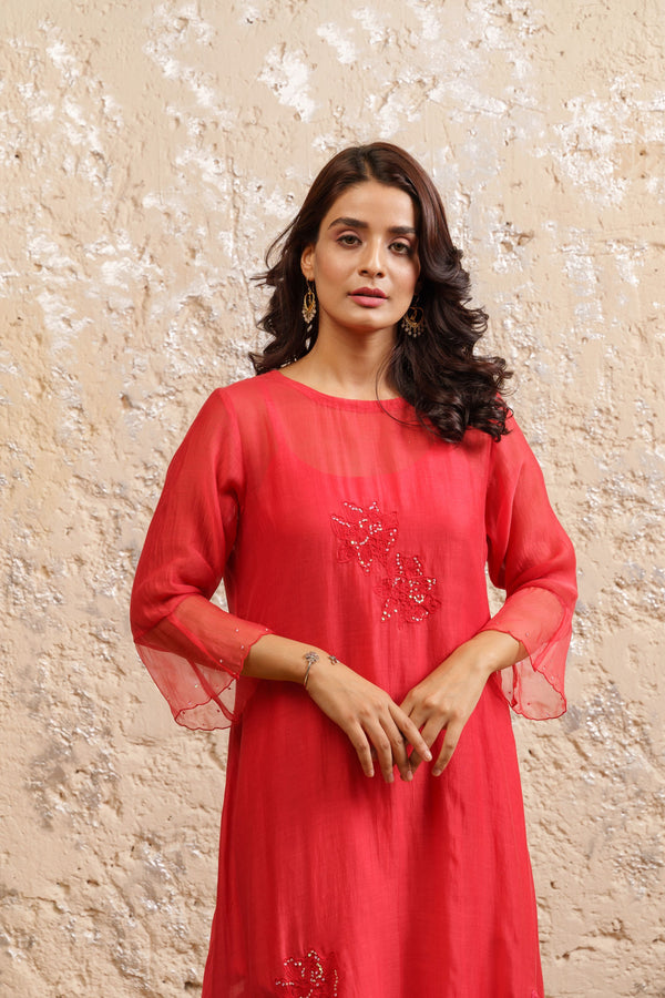 Spanish Red Kurta With Pants And Dupatta - Naaz By Noor