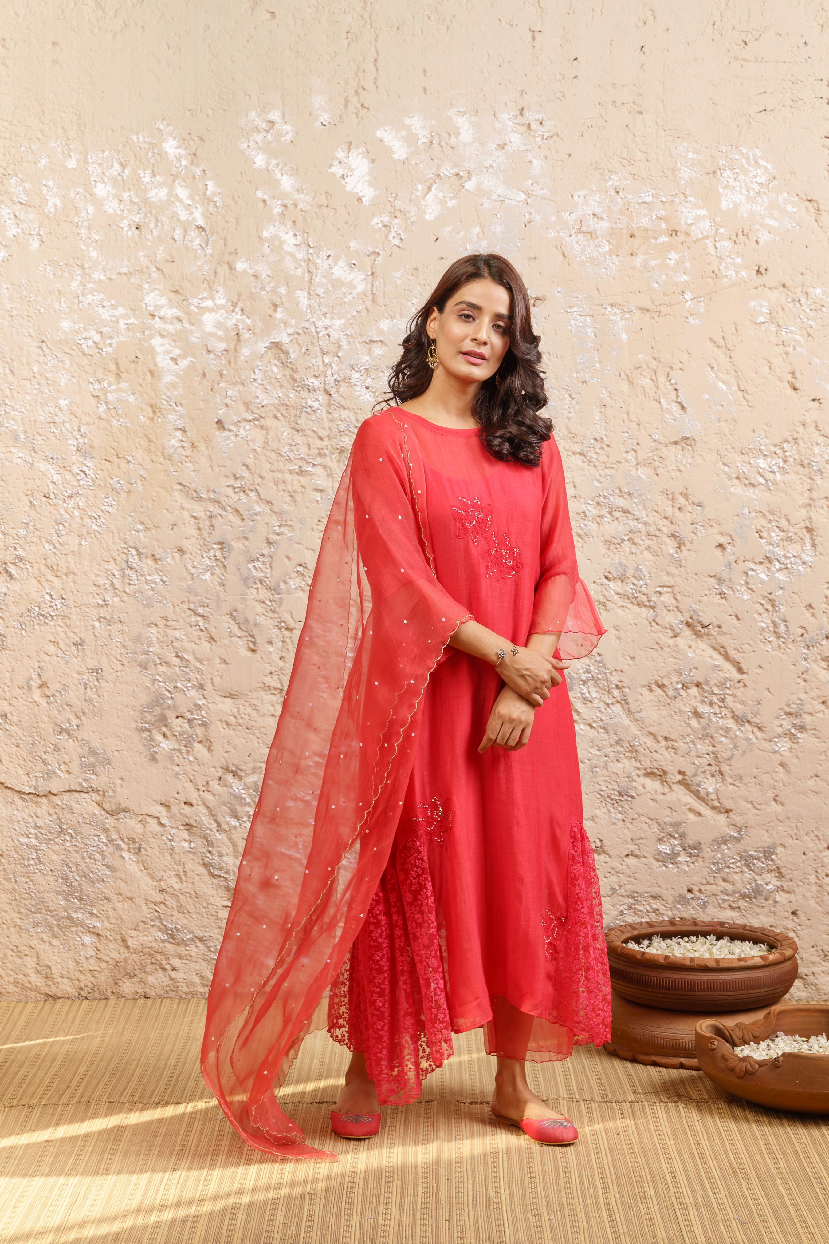 Spanish Red Kurta With Pants (Without Dupatta) - Naaz By Noor