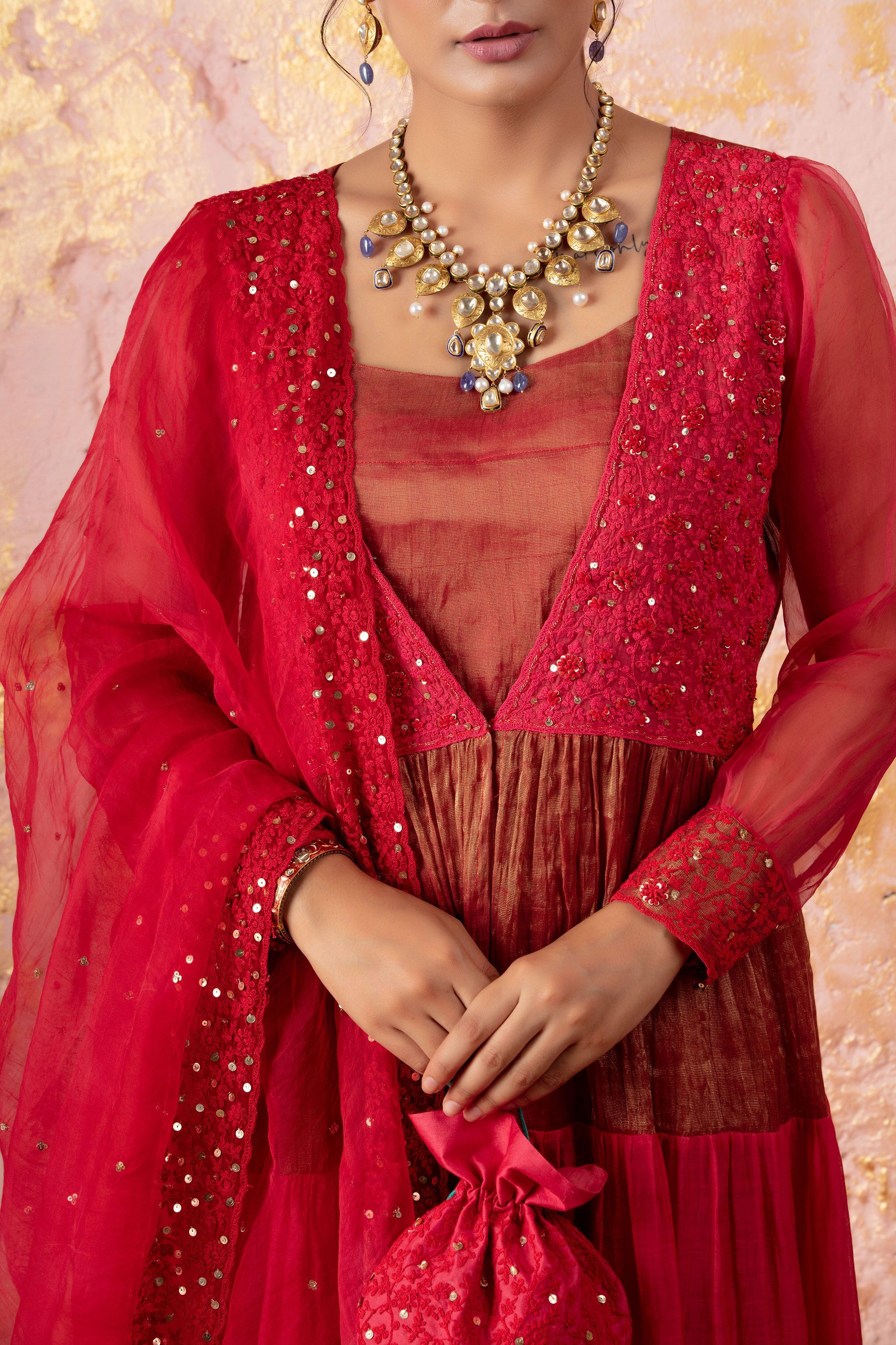 Spanish Red Tunic With Sharara And Dupatta - Naaz By Noor