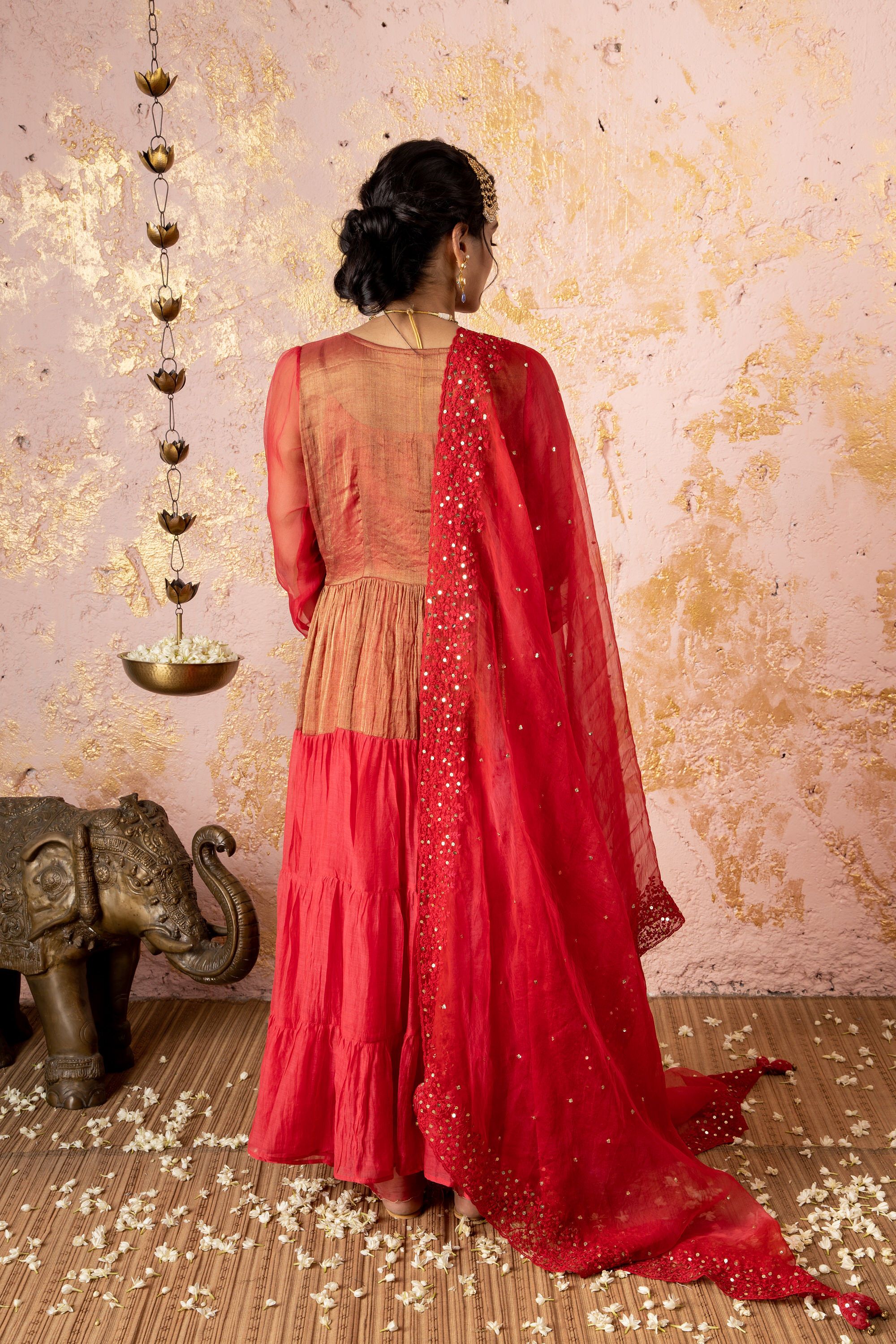 Spanish Red Tunic With Sharara And Dupatta - Naaz By Noor