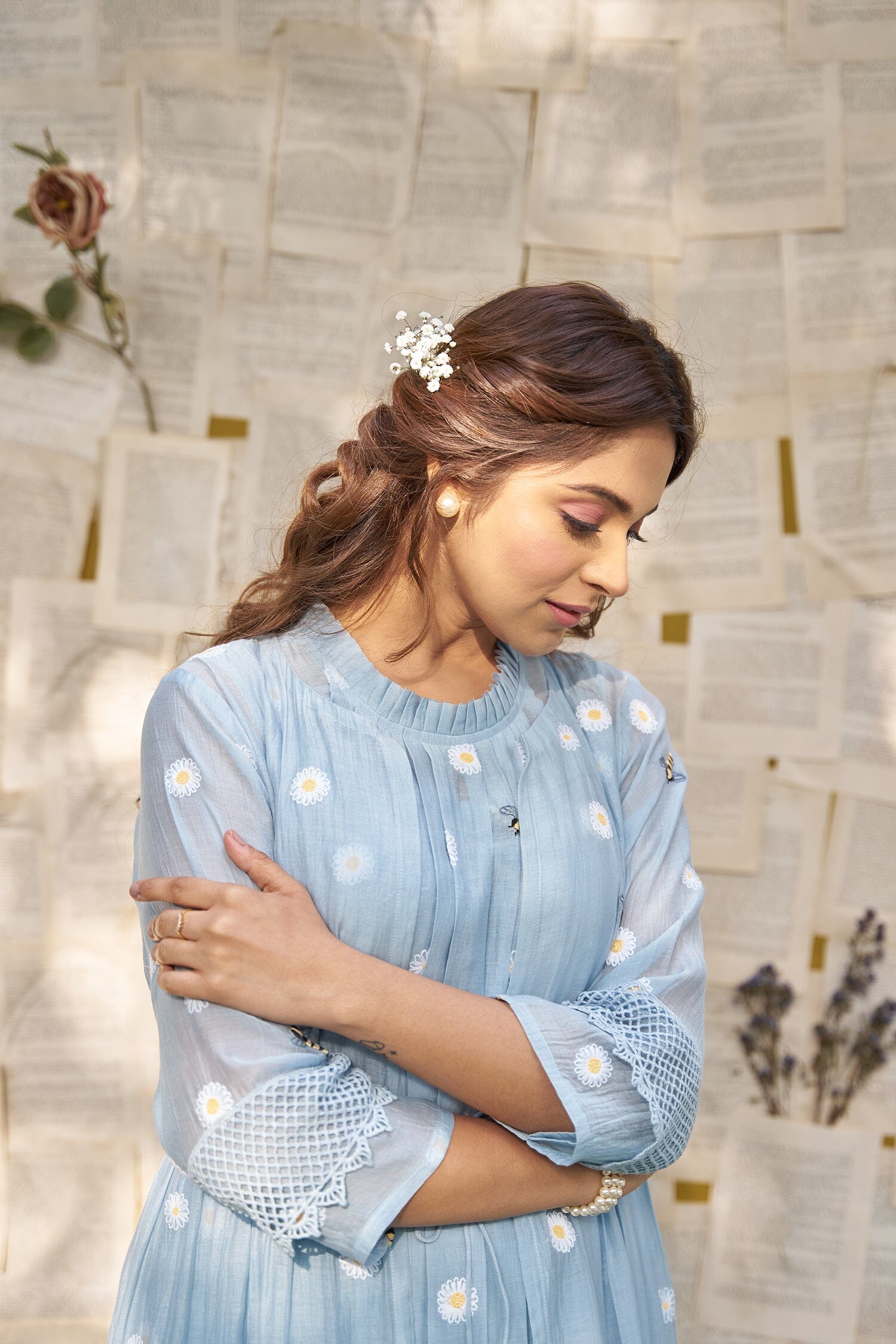 THE BLUE LOVE LETTER- SET OF 3 ( kurta, cape, pant) Naaz By Noor