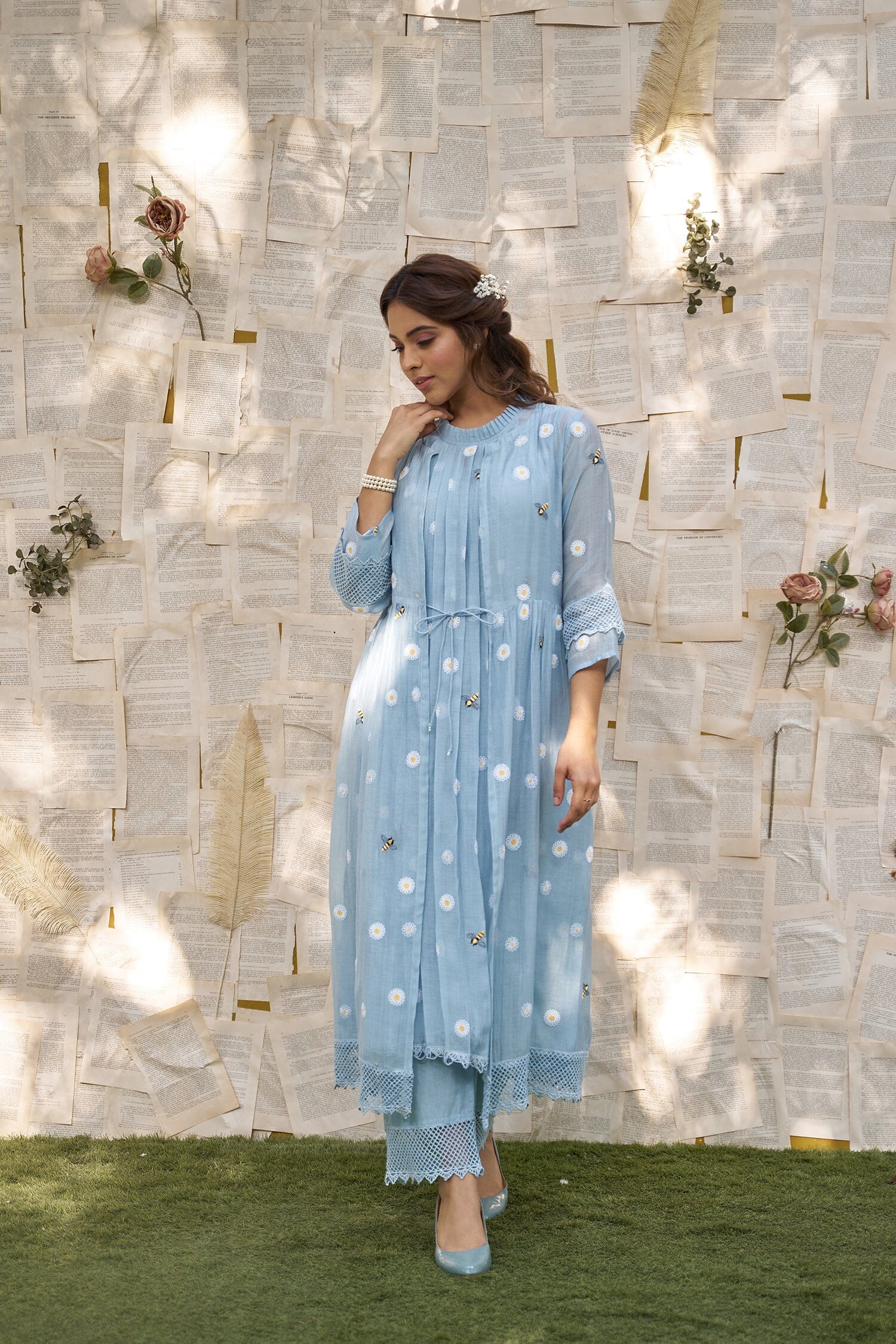THE BLUE LOVE LETTER- SET OF 3 ( kurta, cape, pant) Naaz By Noor