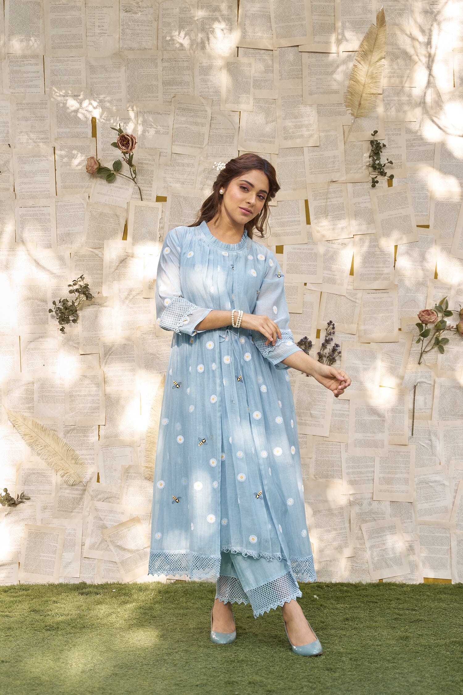 THE BLUE LOVE LETTER- SET OF 3 ( kurta, cape, pant) Naaz By Noor
