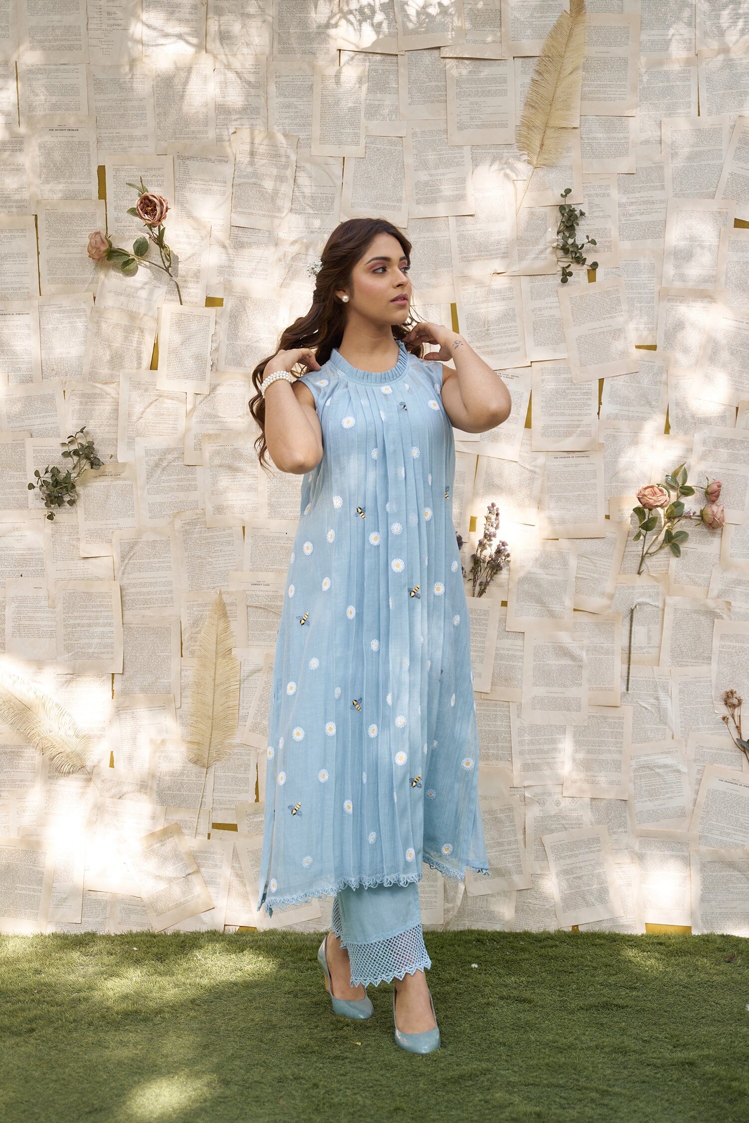 THE BLUE LOVE LETTER- SET OF 3 ( kurta, cape, pant) Naaz By Noor